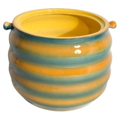 Yellow and Green Airbrushed Cachepot by Ceramiche Galvani, Pordenone, 1950s