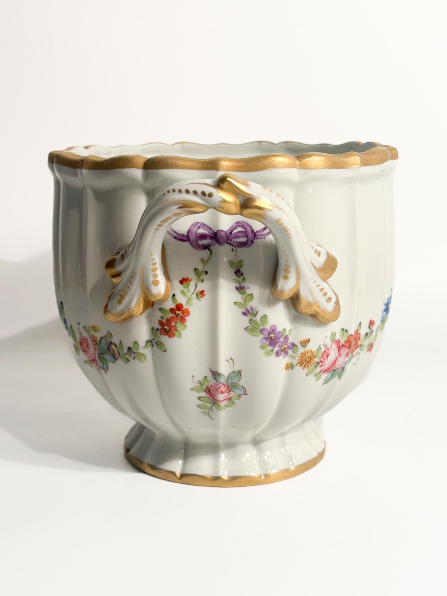 Metà XX secolo Vaso Centrotavola Cachepot in Porcellana di Parigi Anni 50 in vendita
