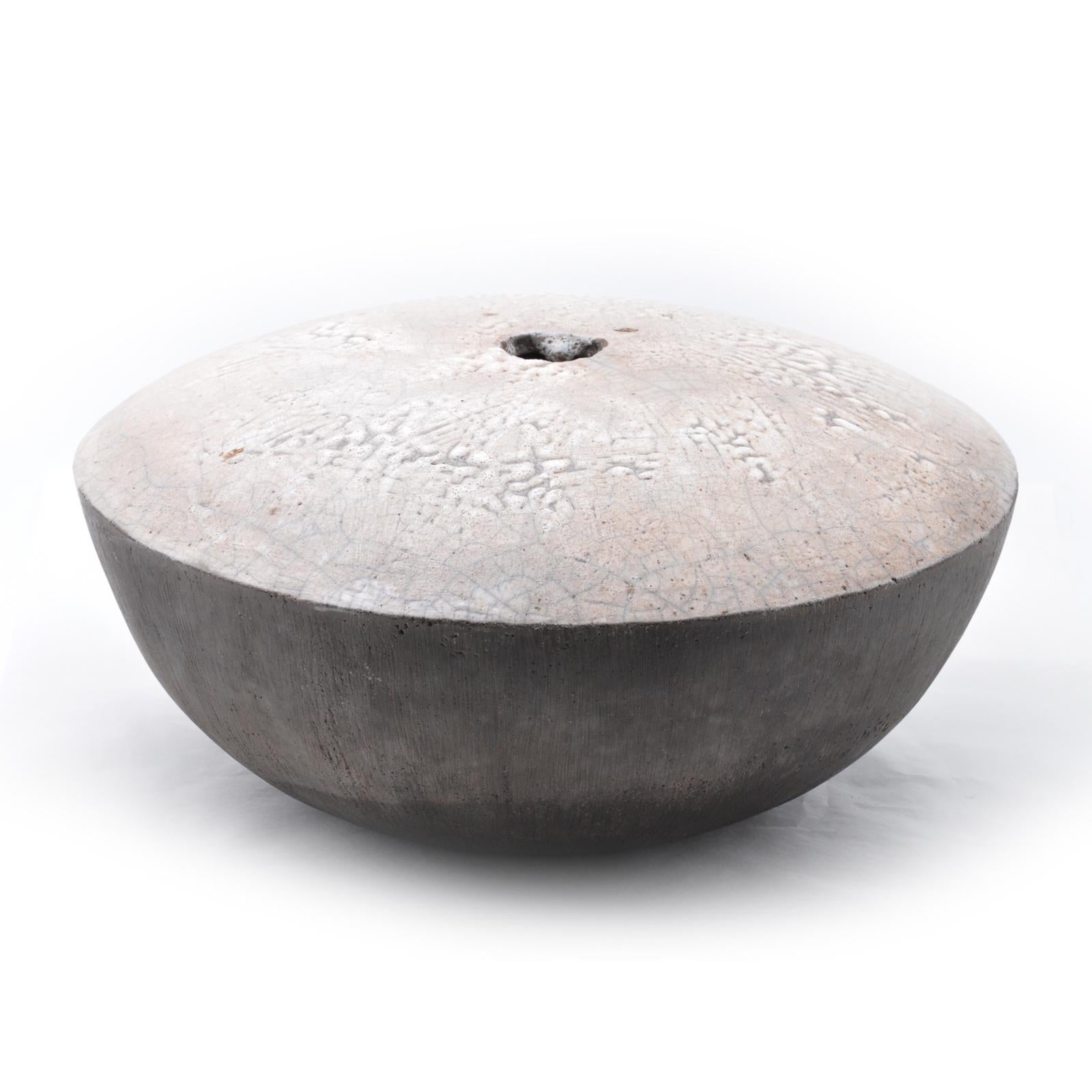 Italian Vase-Centerpiece NIGHT DAY #1 in Two-Tone Raku Ceramic - Unique Piece For Sale