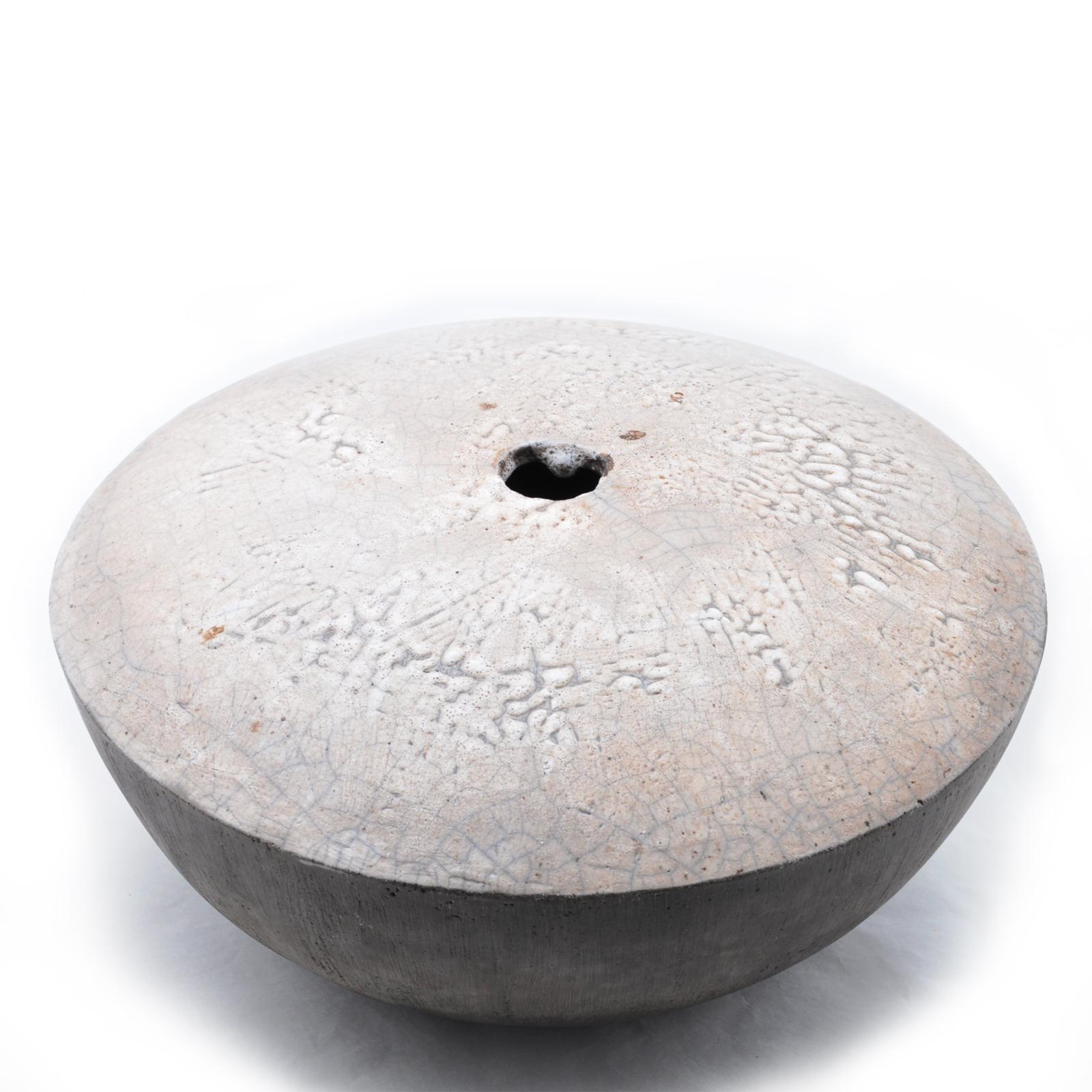 Enameled Vase-Centerpiece NIGHT DAY #1 in Two-Tone Raku Ceramic - Unique Piece For Sale