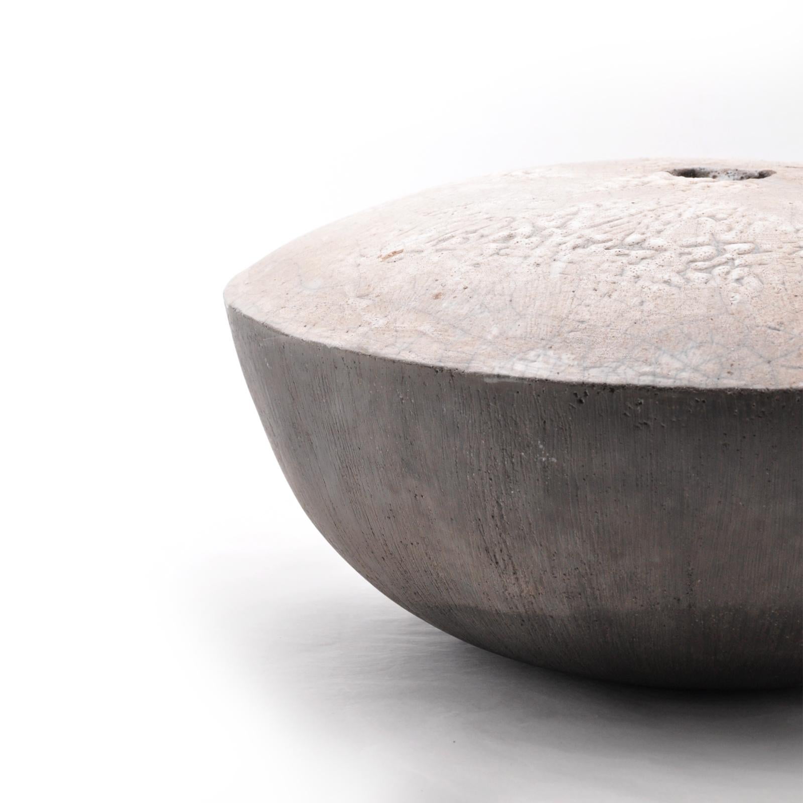 Contemporary Vase-Centerpiece NIGHT DAY #1 in Two-Tone Raku Ceramic - Unique Piece For Sale