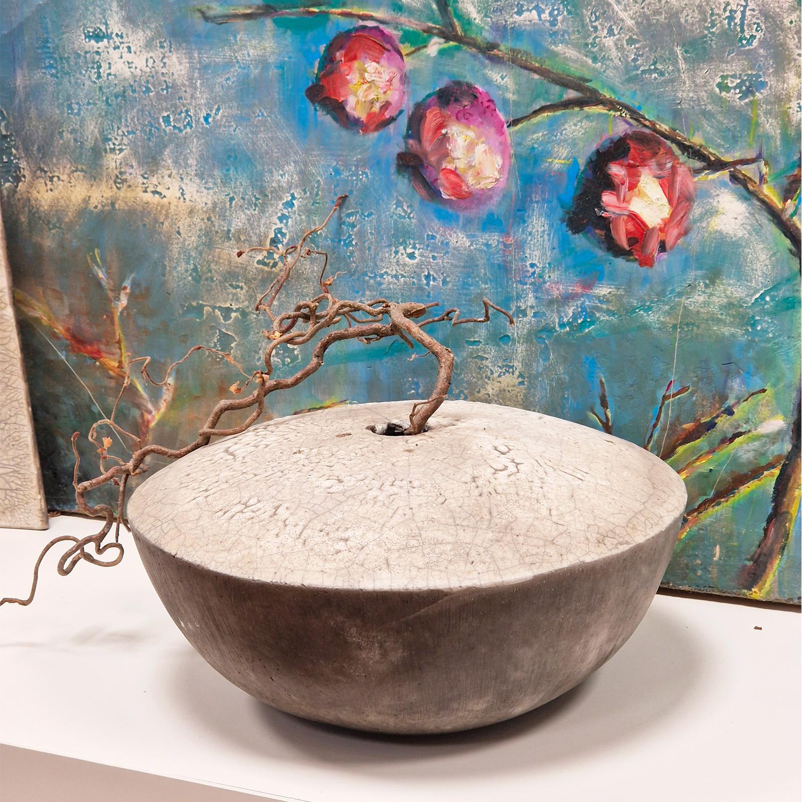 Vase-Centerpiece NIGHT DAY #1 in Two-Tone Raku Ceramic - Unique Piece For Sale 1