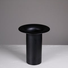 Cylindrical black metal sculpture vase 1970s postmodern