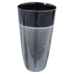 Seguso Black and Silver Murano Glass Cylindrical Vase 1980