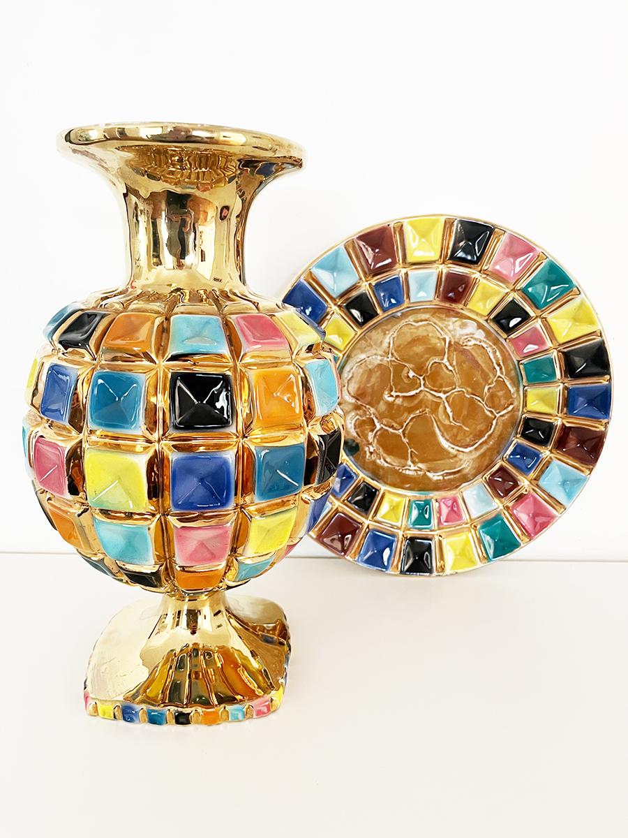 Vaso con Piatto Sesto Fiorentino Decorato a mano anni '40/'50 -Art- In Good Condition For Sale In Foggia, FG