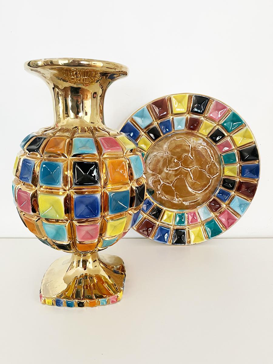 Vaso con Piatto Sesto Fiorentino Decorato a mano anni '40/'50 -Art- For Sale 3