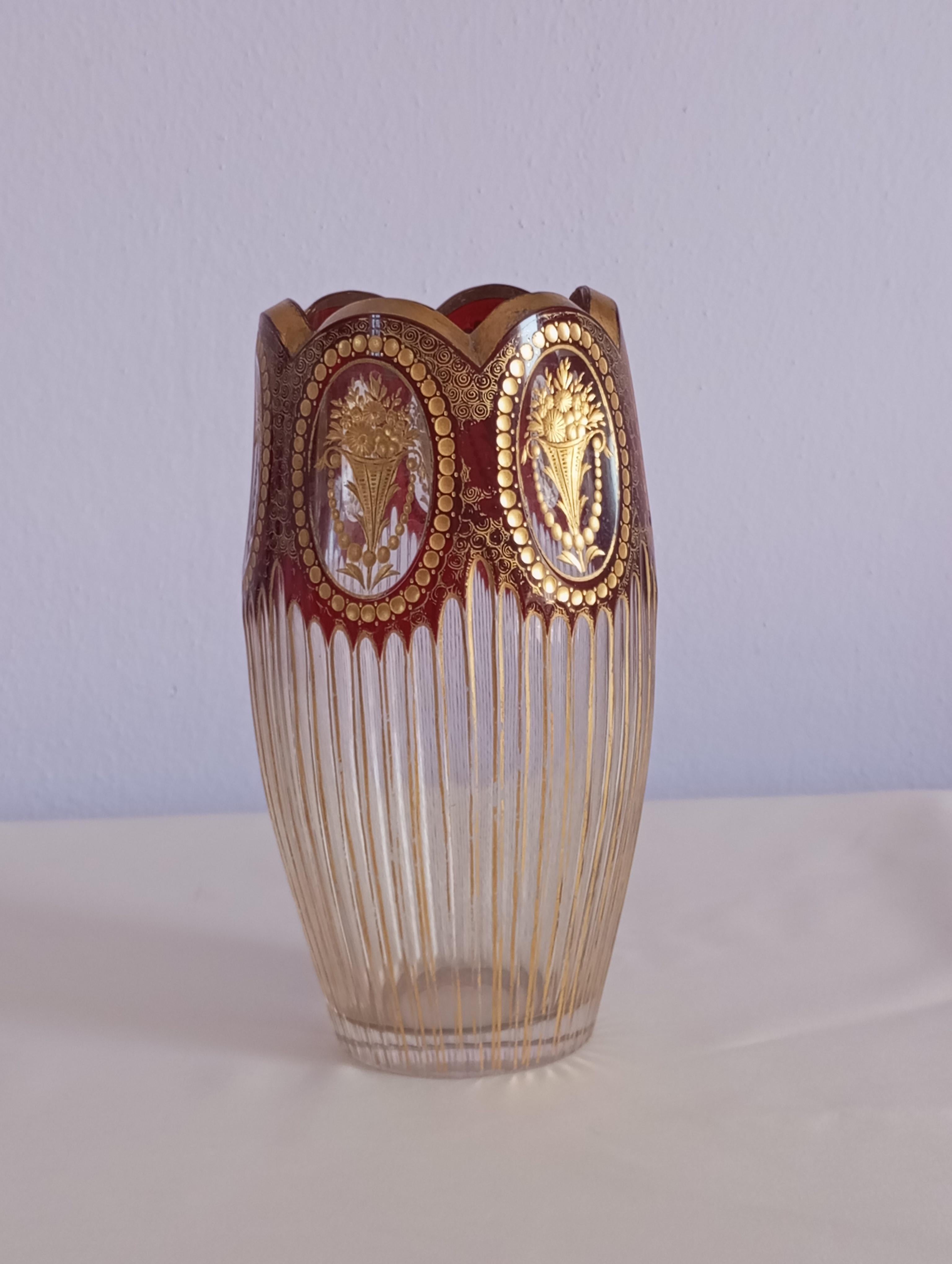 decorative beveled glass vase  Bohemia For Sale 7