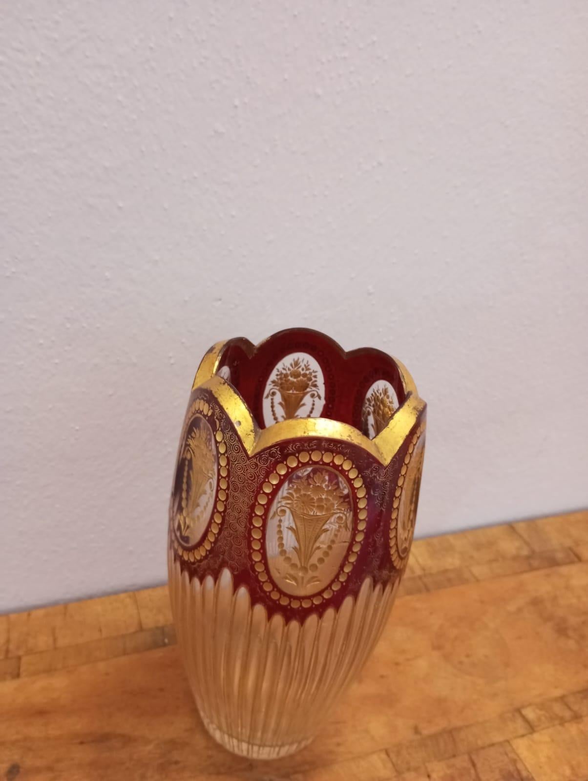 decorative beveled glass vase  Bohemia For Sale 8