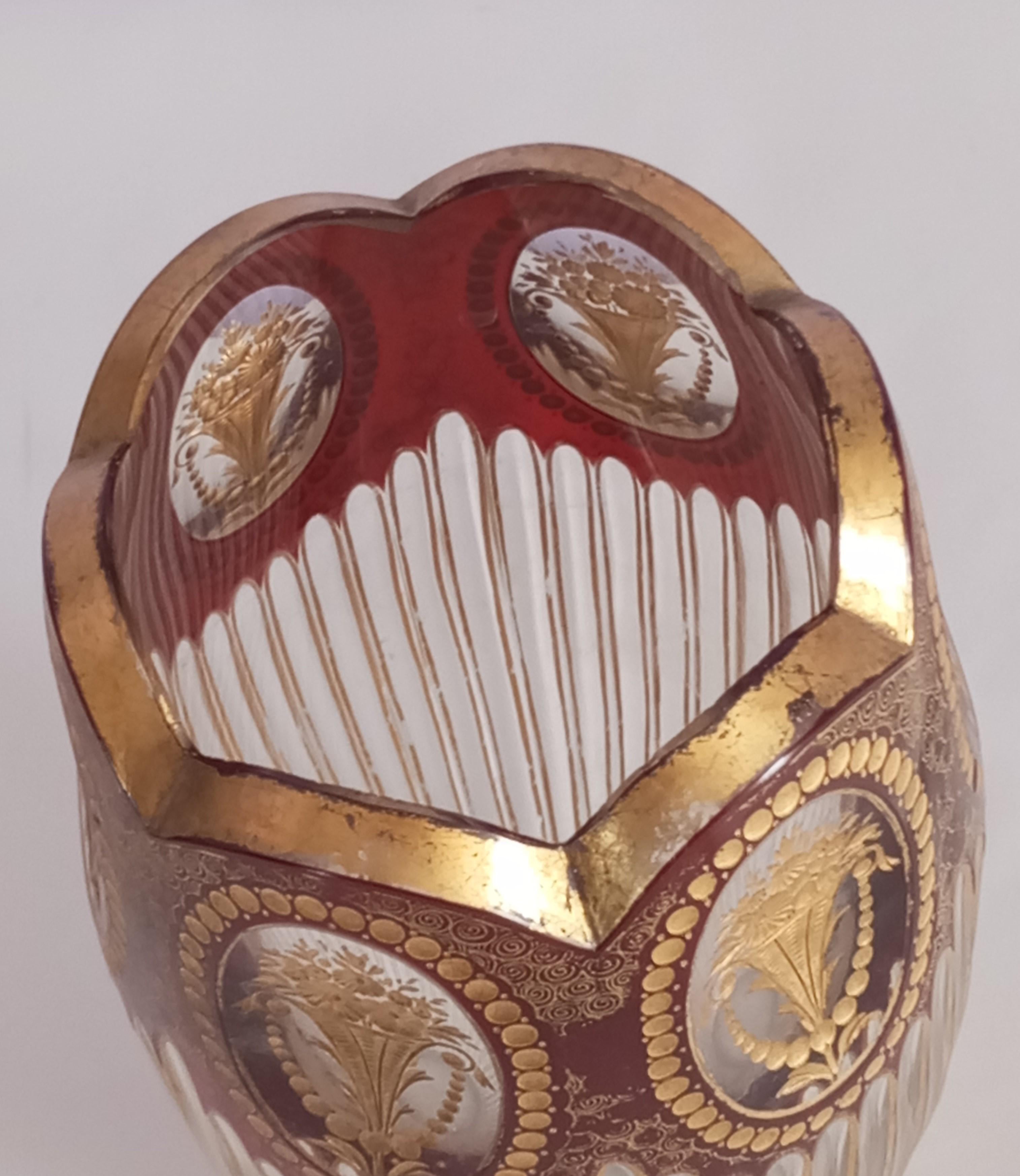 decorative beveled glass vase  Bohemia For Sale 9