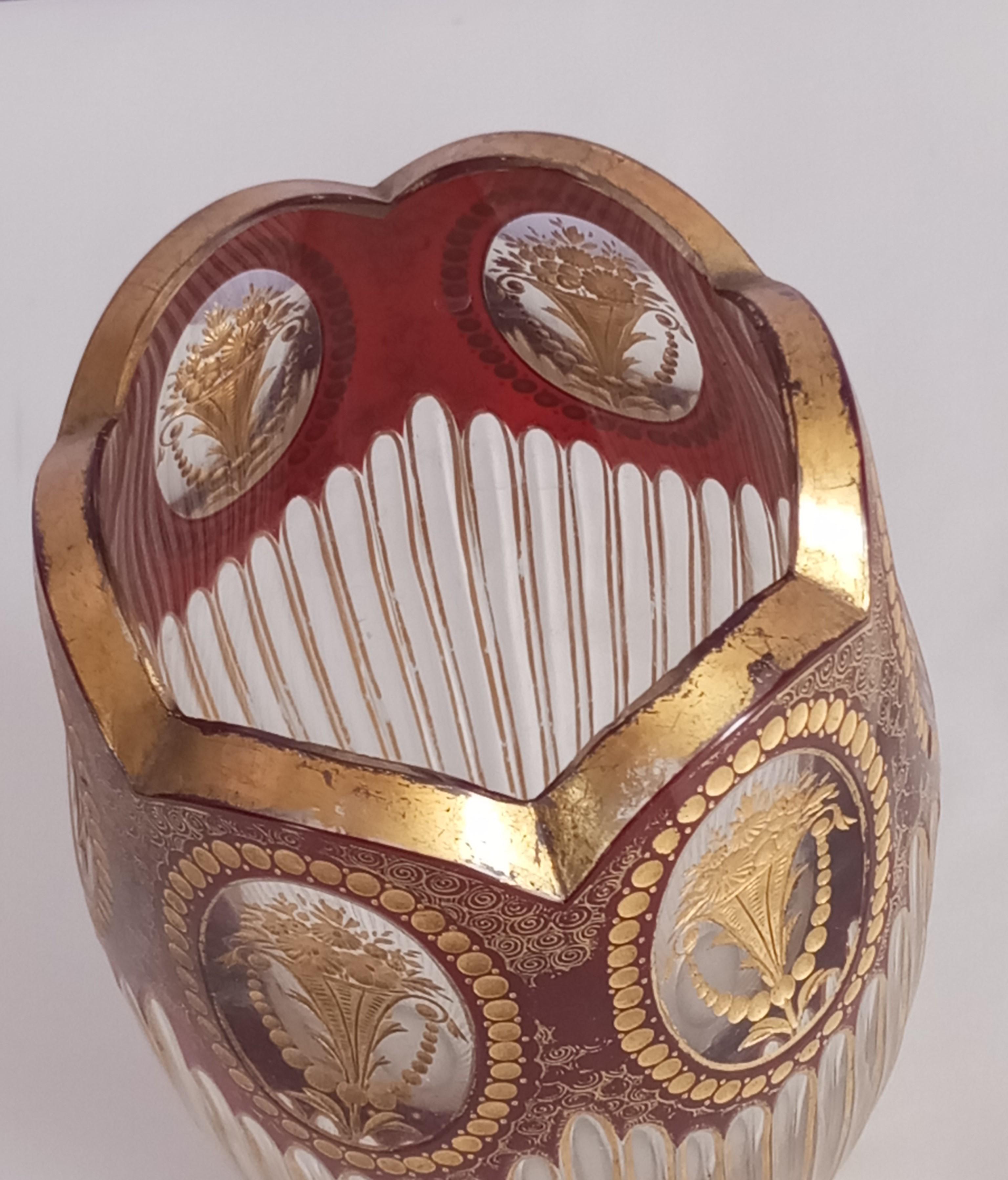 20th Century decorative beveled glass vase  Bohemia For Sale