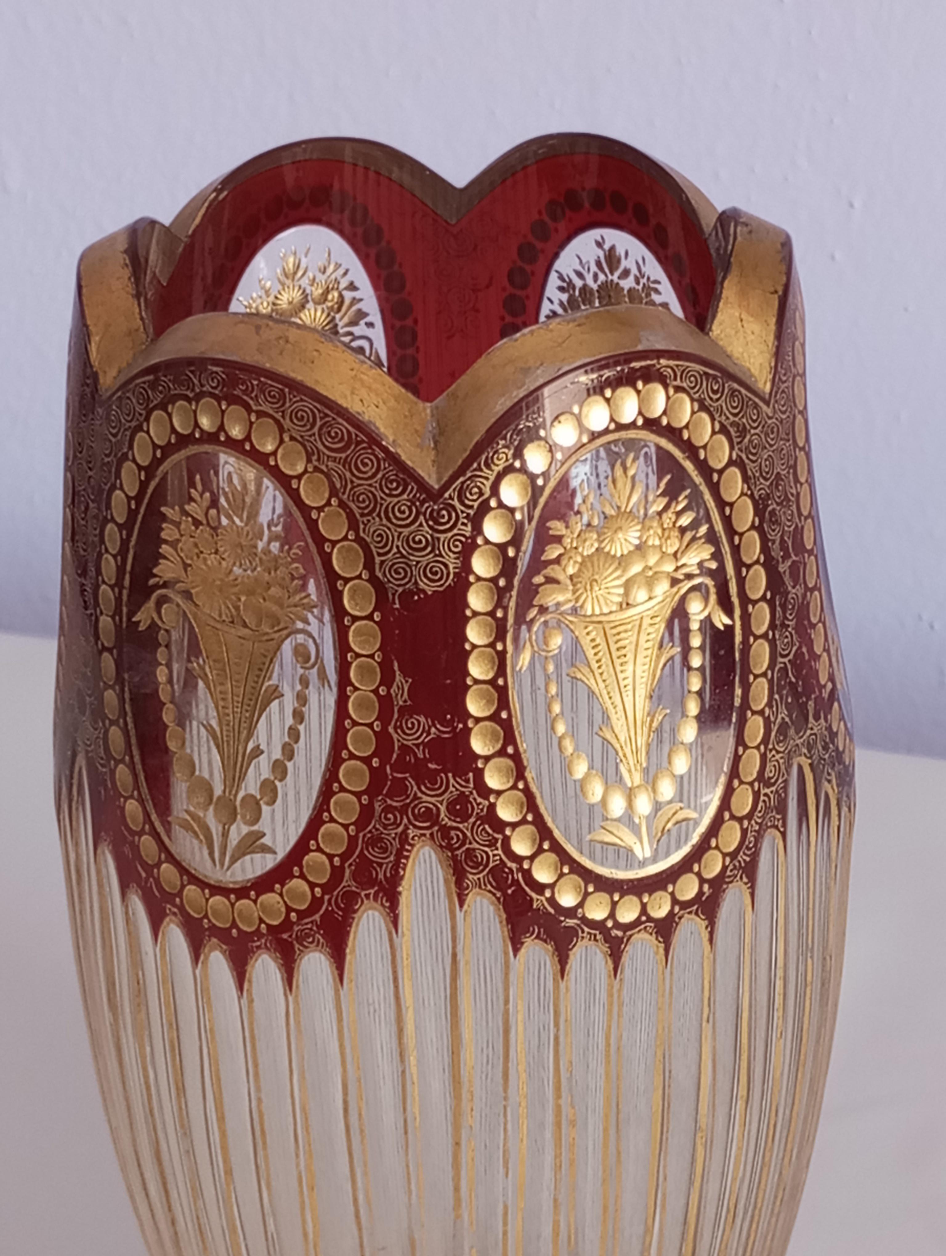 decorative beveled glass vase  Bohemia For Sale 2