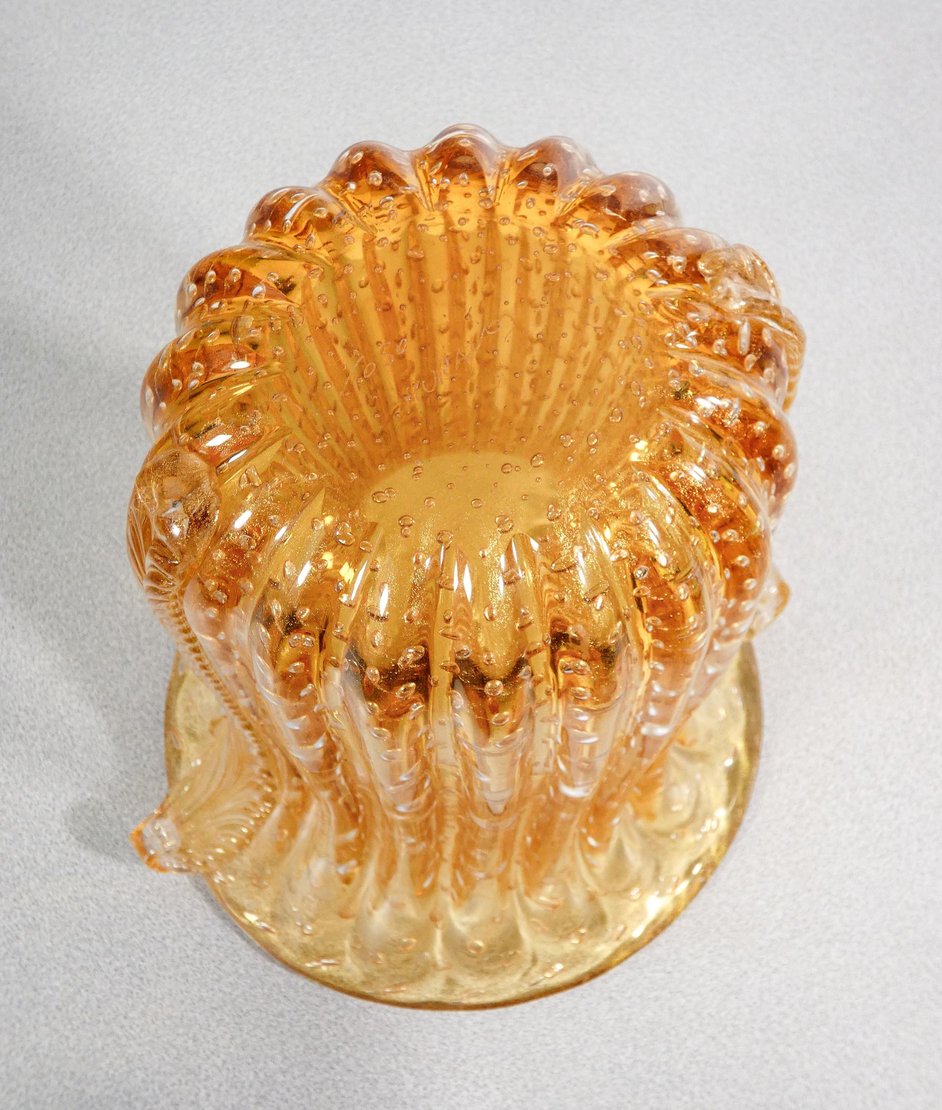 Vaso design TOSO Murano, vetro soffiato oro bullicante, cordonato in vendita 4