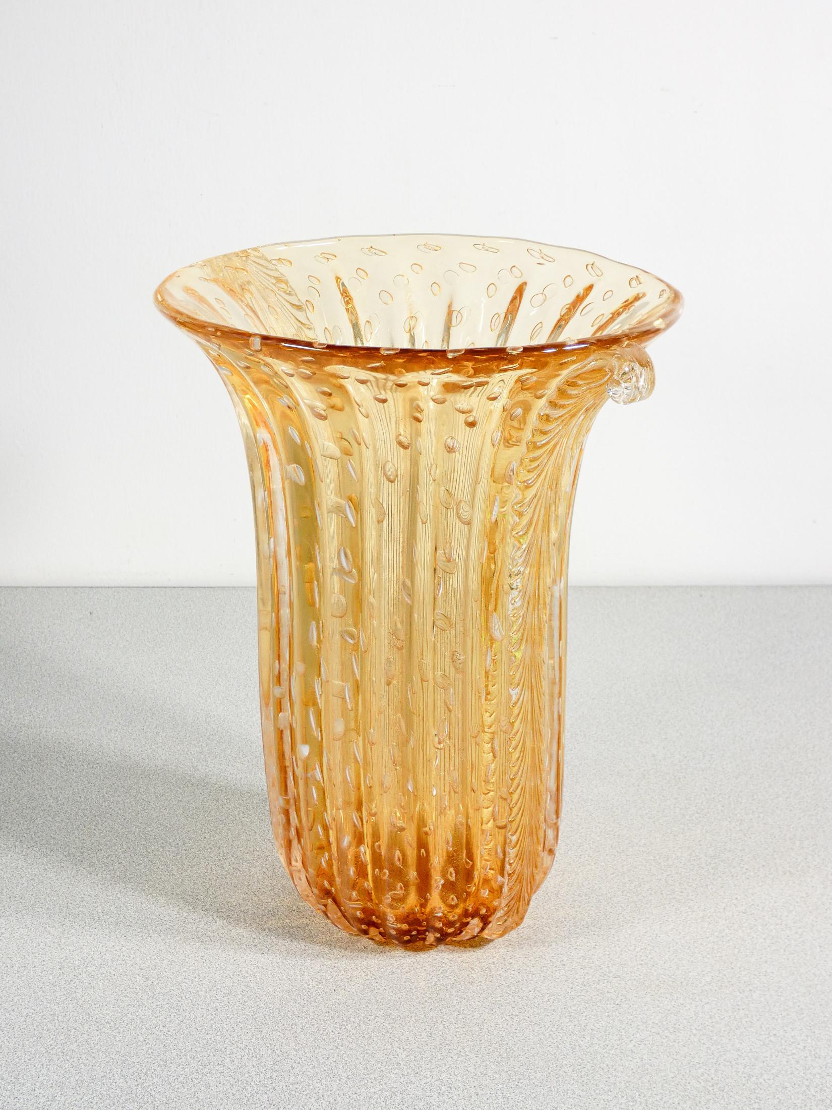 Italian Vaso design TOSO Murano, vetro soffiato oro bullicante, cordonato in vendita