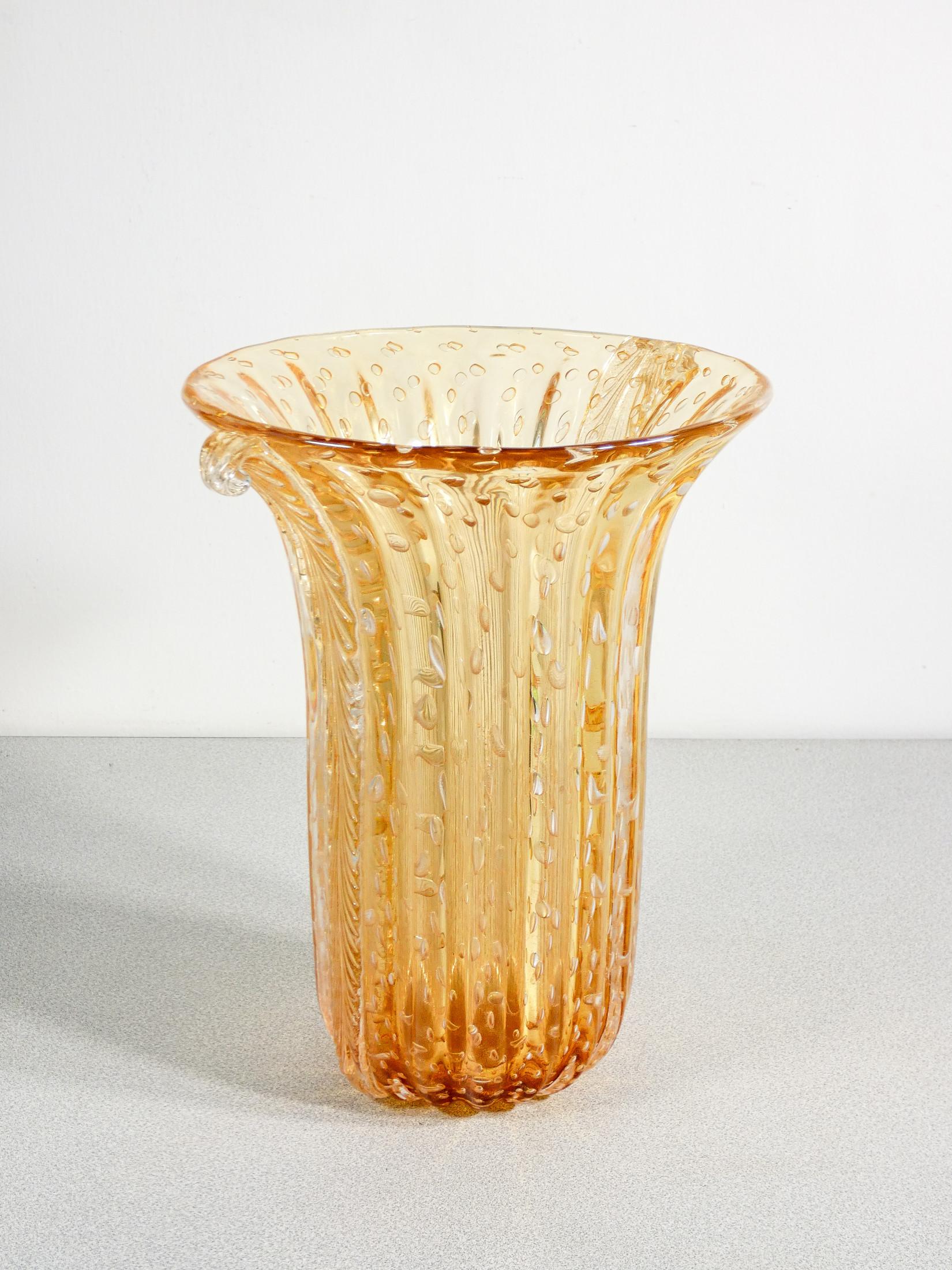 Vaso design TOSO Murano, vetro soffiato oro bullicante, cordonato In condizioni ottime in vendita a Torino, IT
