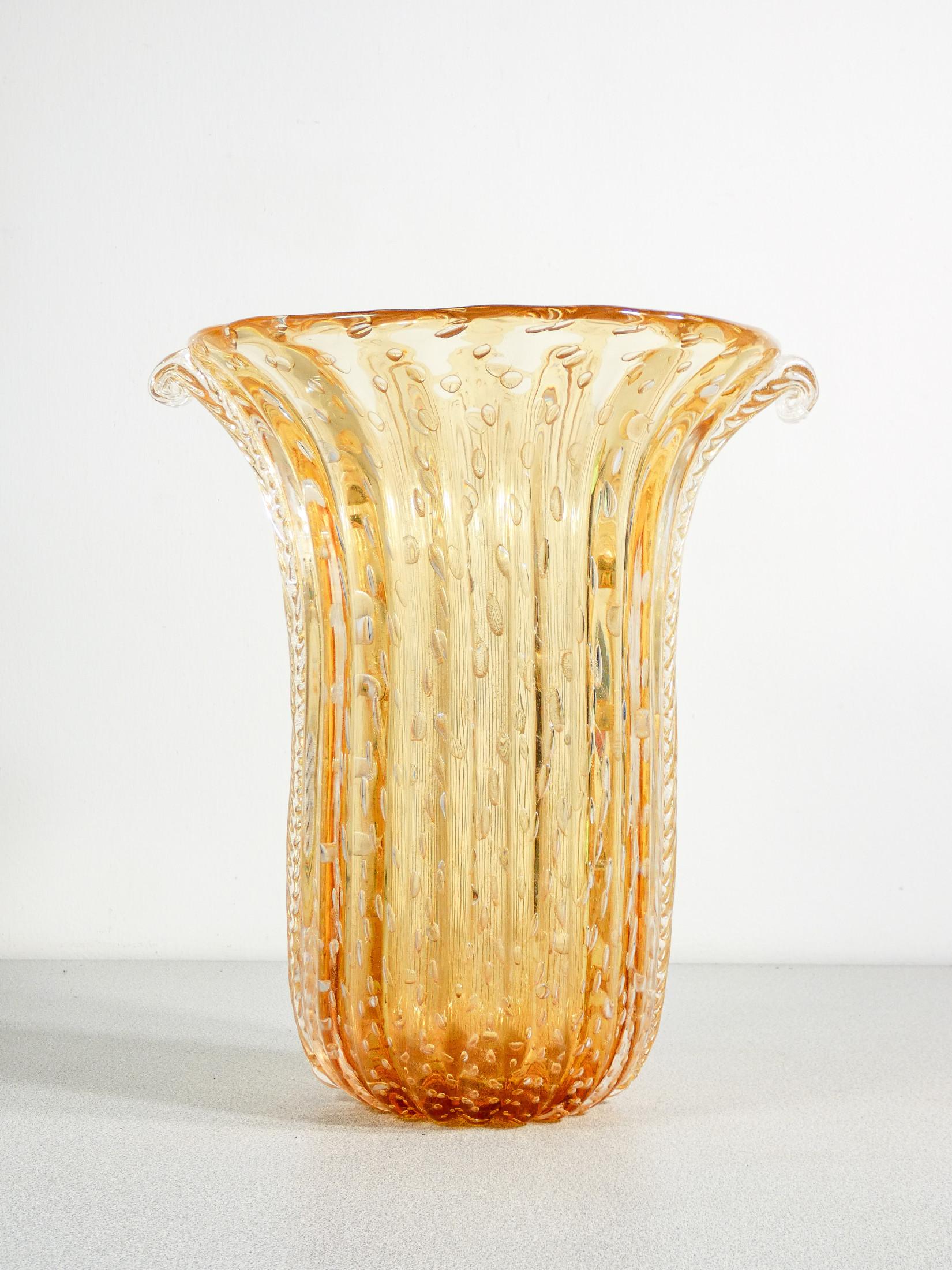 Vetro Vaso design TOSO Murano, vetro soffiato oro bullicante, cordonato in vendita