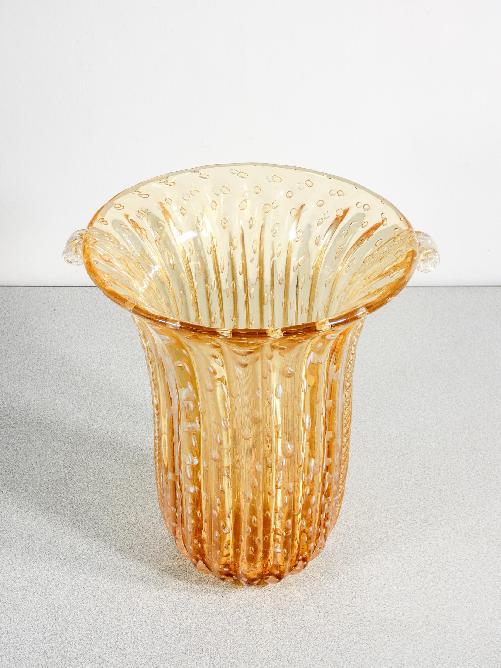Vaso design TOSO Murano, vetro soffiato oro bullicante, cordonato in vendita 1
