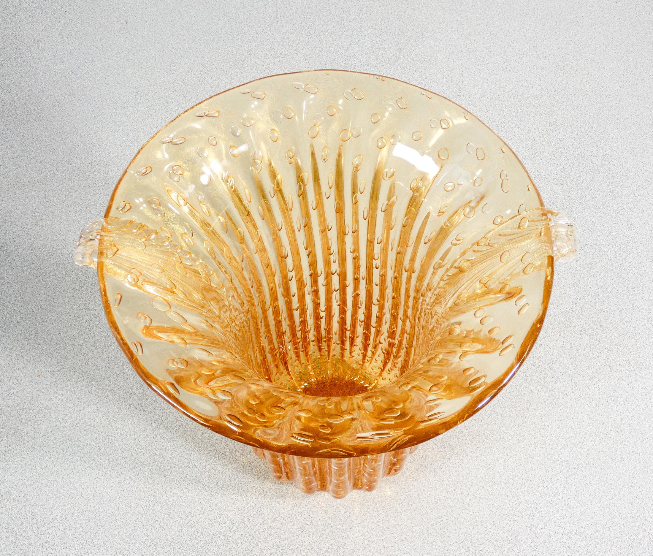 Vaso design TOSO Murano, vetro soffiato oro bullicante, cordonato in vendita 2