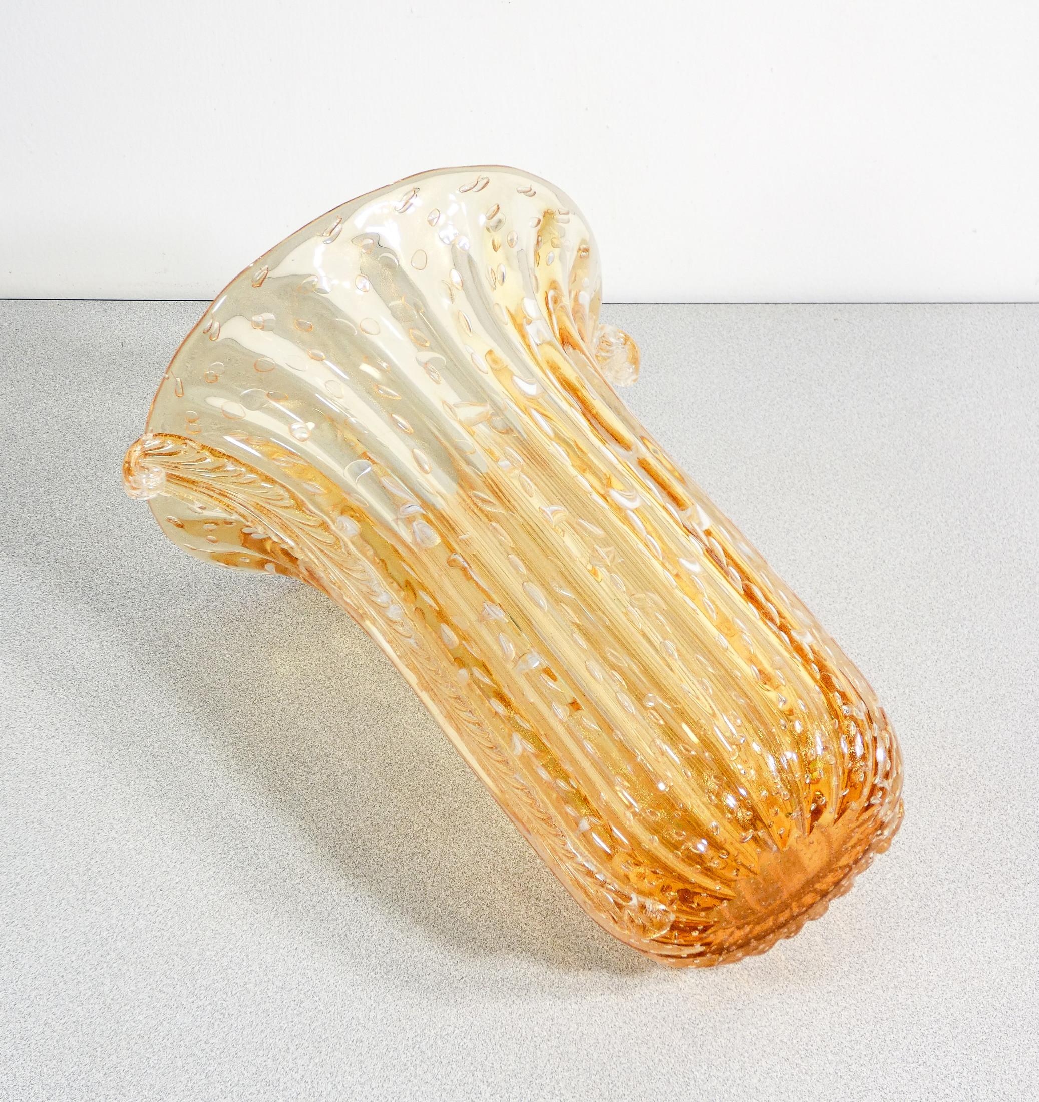 Vaso design TOSO Murano, vetro soffiato oro bullicante, cordonato in vendita 3