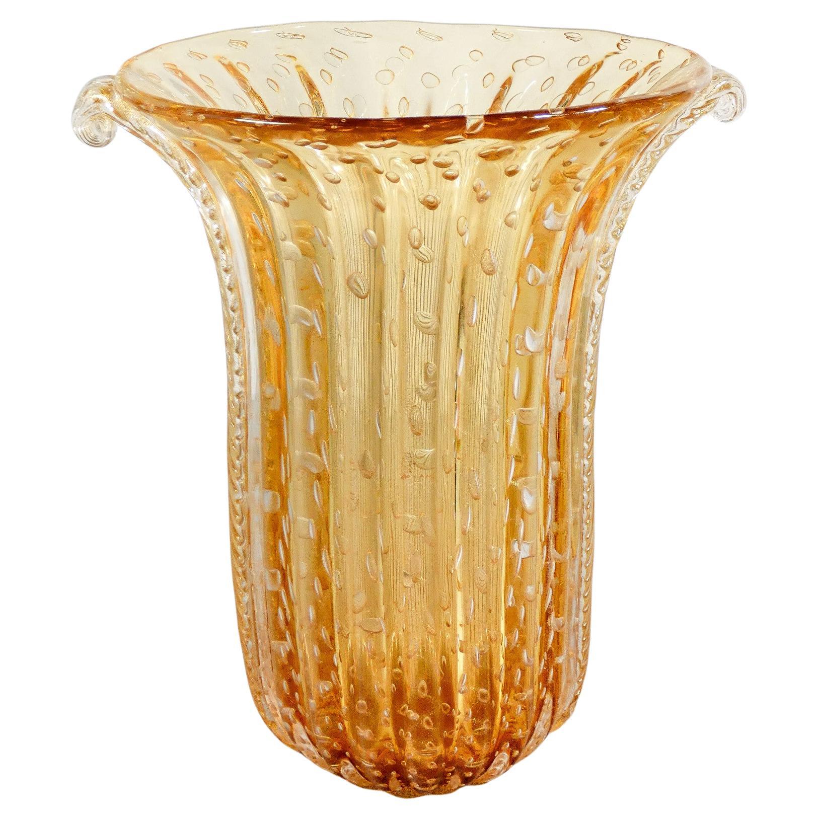 Vaso design TOSO Murano, vetro soffiato oro bullicante, cordonato