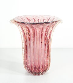 TOSO Murano design vase, pink bulb blown glass, corded