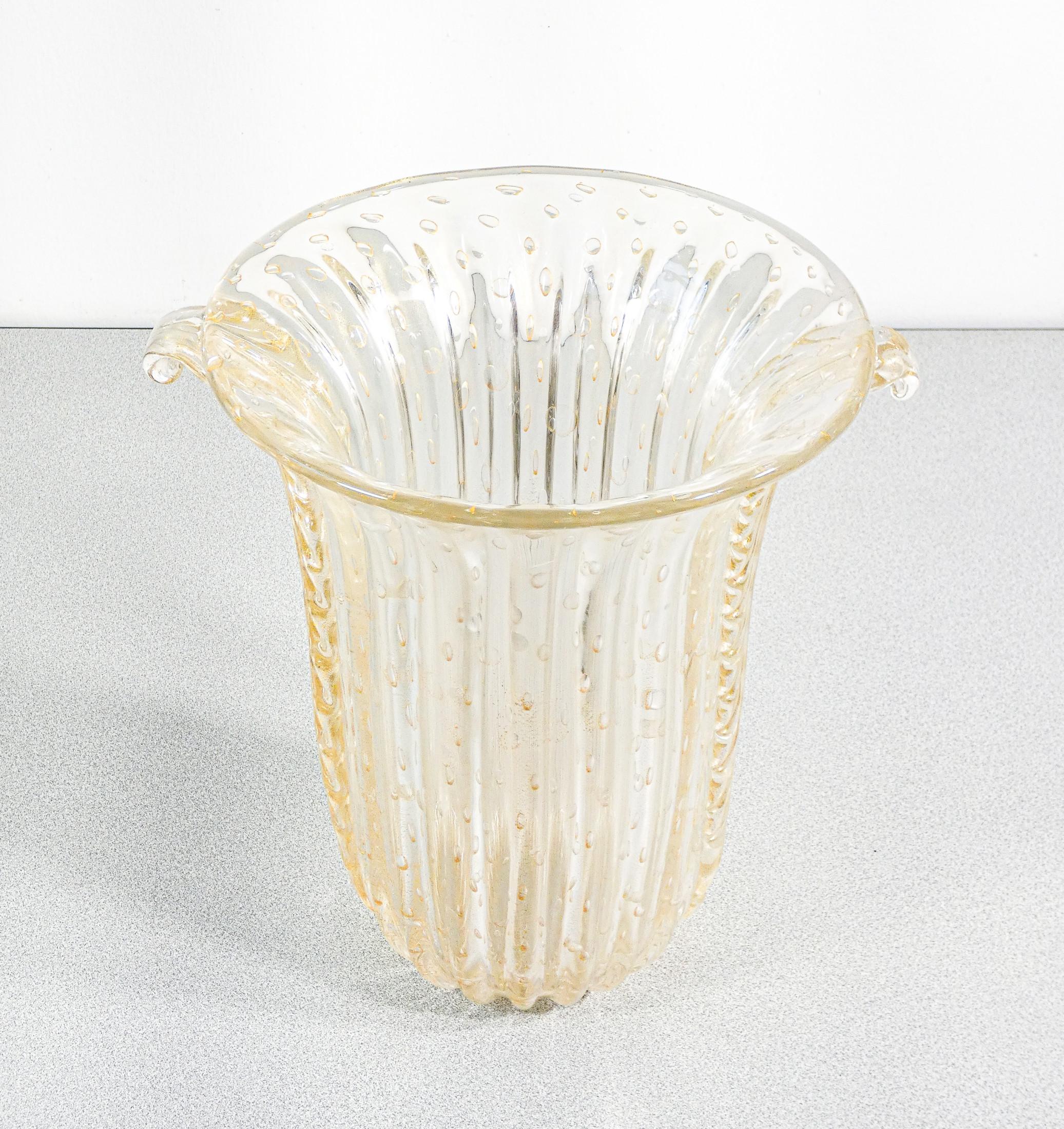 Vaso design TOSO Murano, vetro soffiato trasparente bullicante, cordonato in vendita 4
