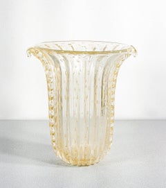 TOSO Murano design vase, transparent blown glass bullicant, corded