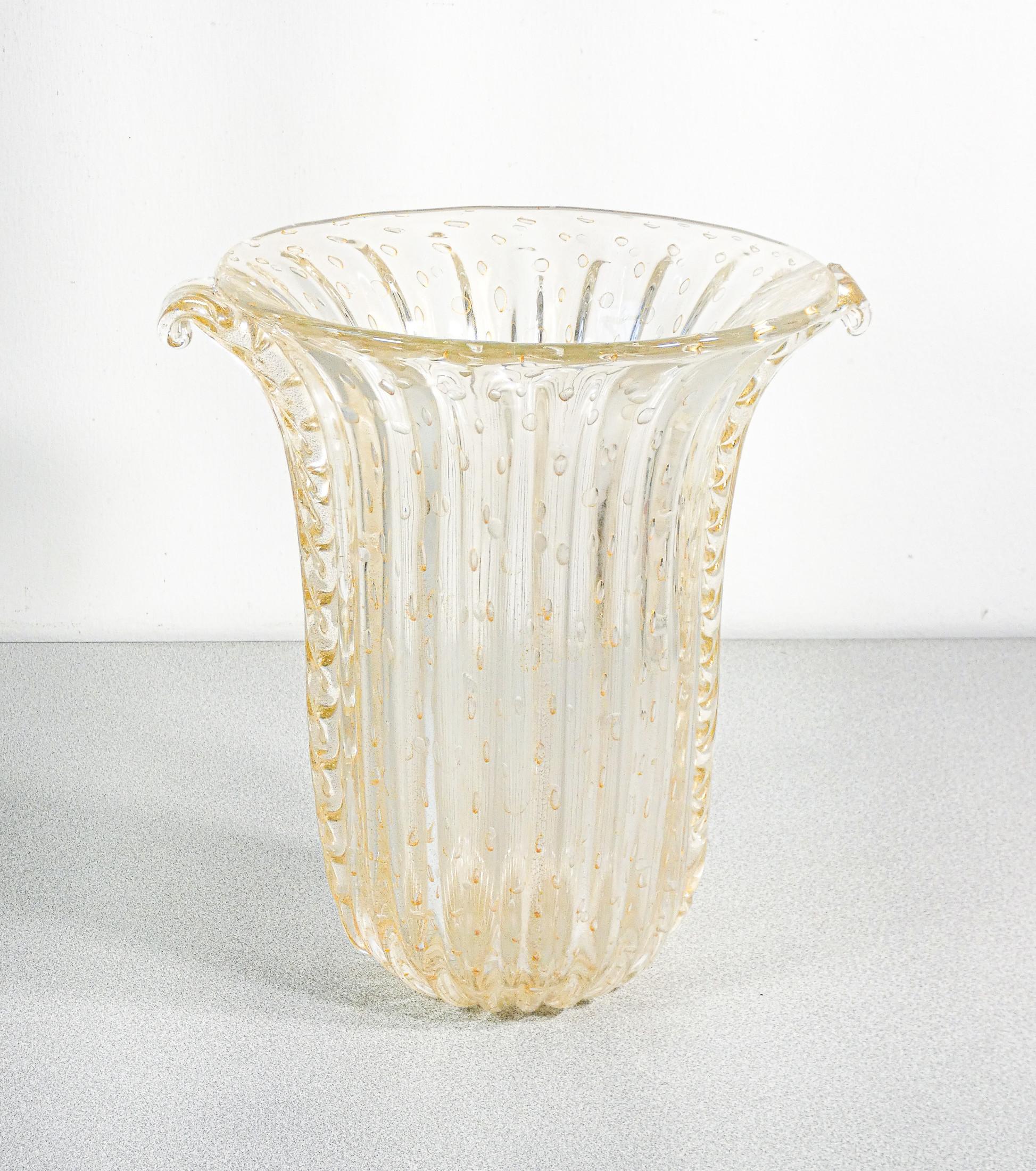 Italian Vaso design TOSO Murano, vetro soffiato trasparente bullicante, cordonato in vendita