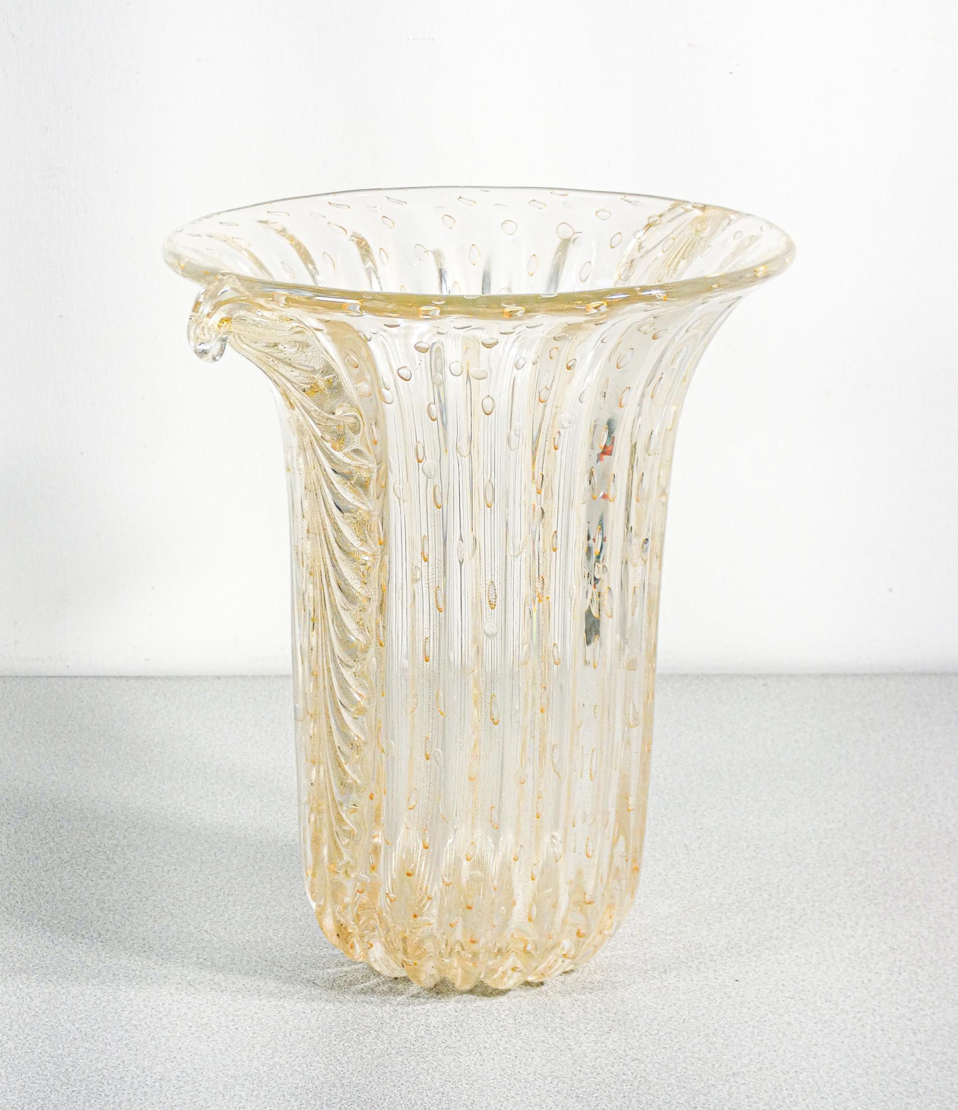 Vetro Vaso design TOSO Murano, vetro soffiato trasparente bullicante, cordonato in vendita