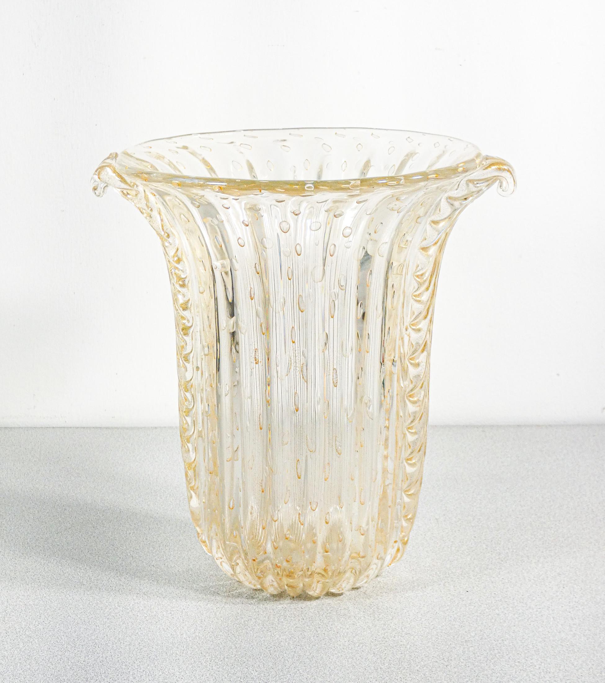 Vaso design TOSO Murano, vetro soffiato trasparente bullicante, cordonato in vendita 1