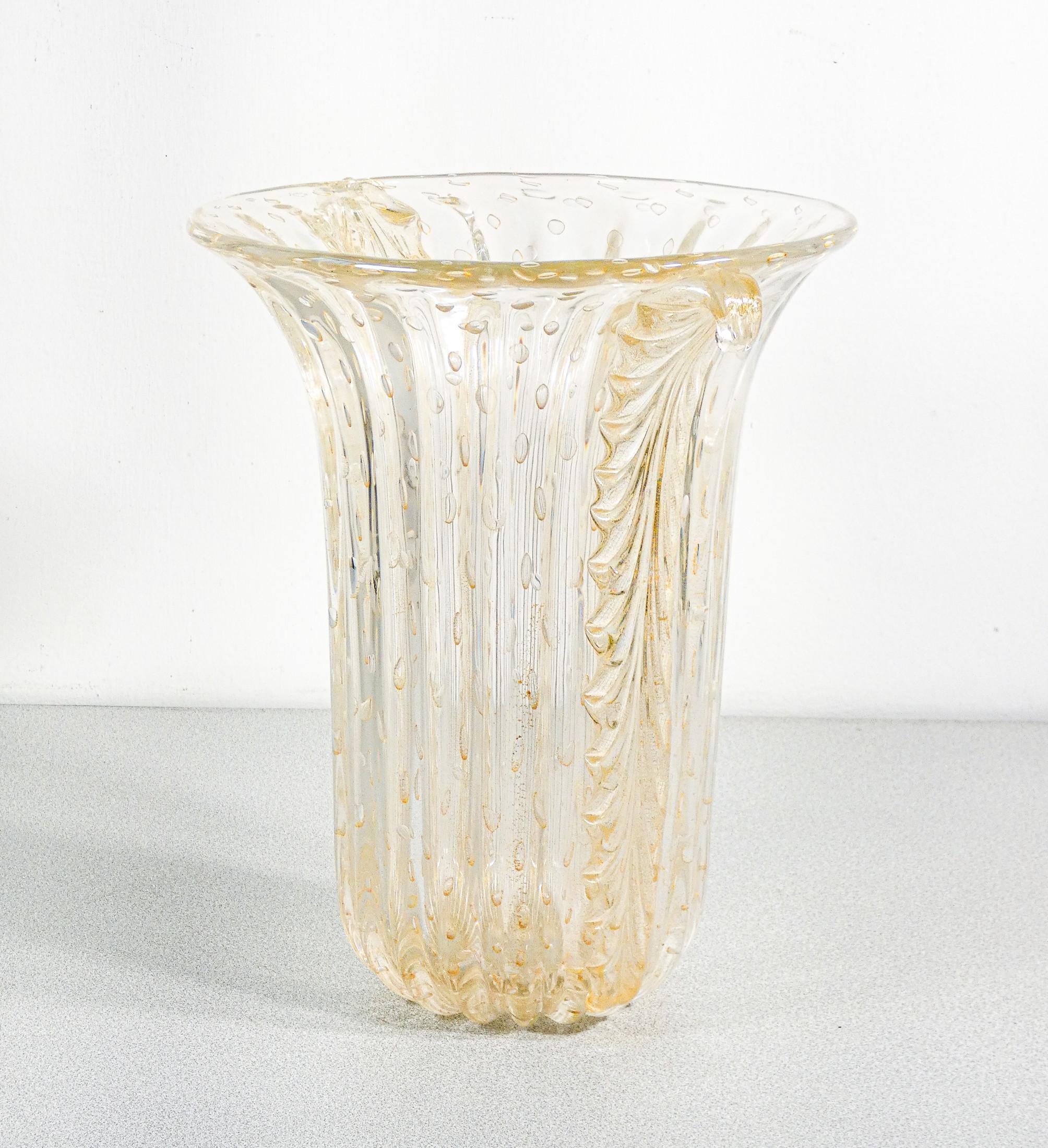 Vaso design TOSO Murano, vetro soffiato trasparente bullicante, cordonato in vendita 2