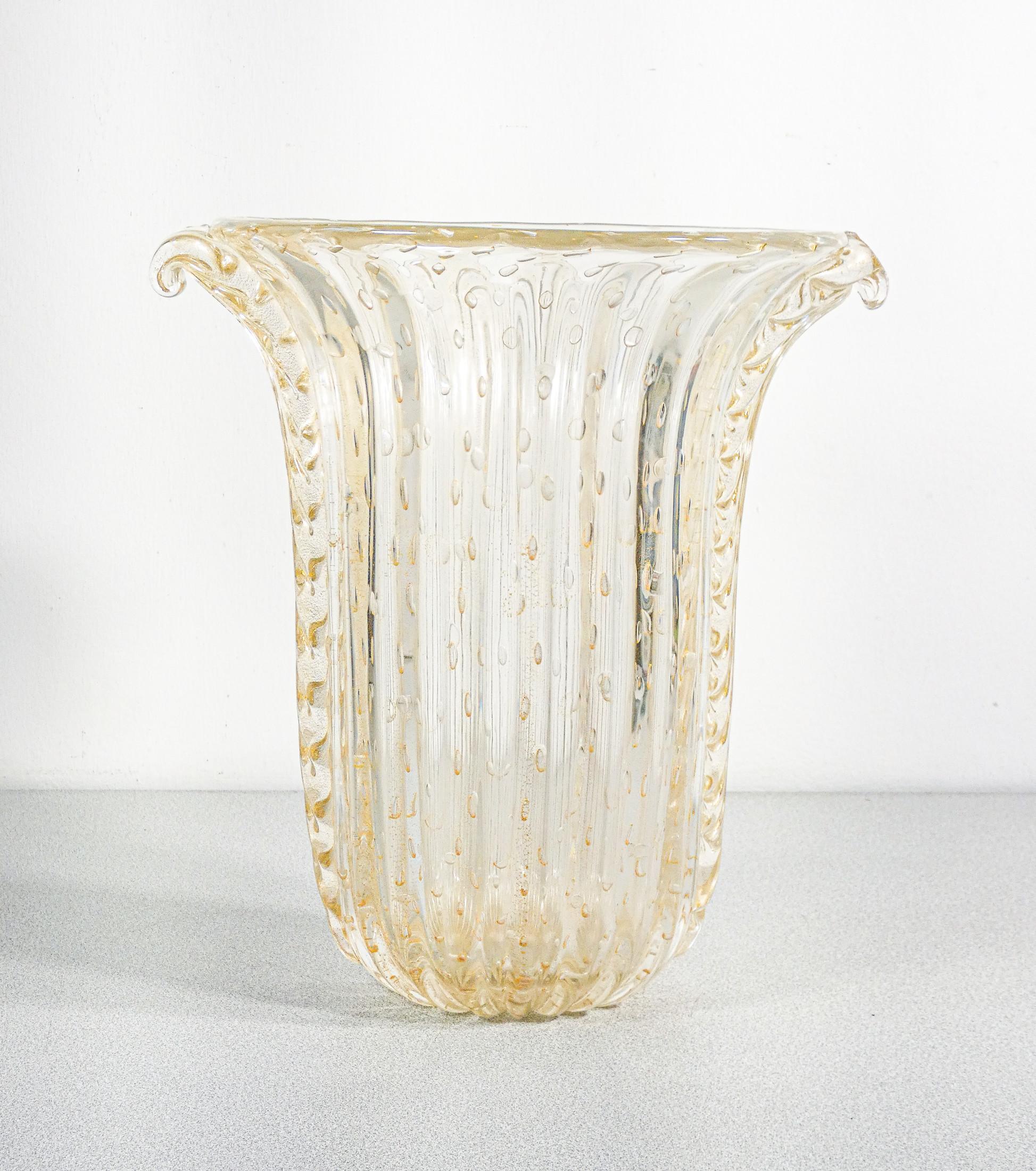 Vaso design TOSO Murano, vetro soffiato trasparente bullicante, cordonato in vendita 3