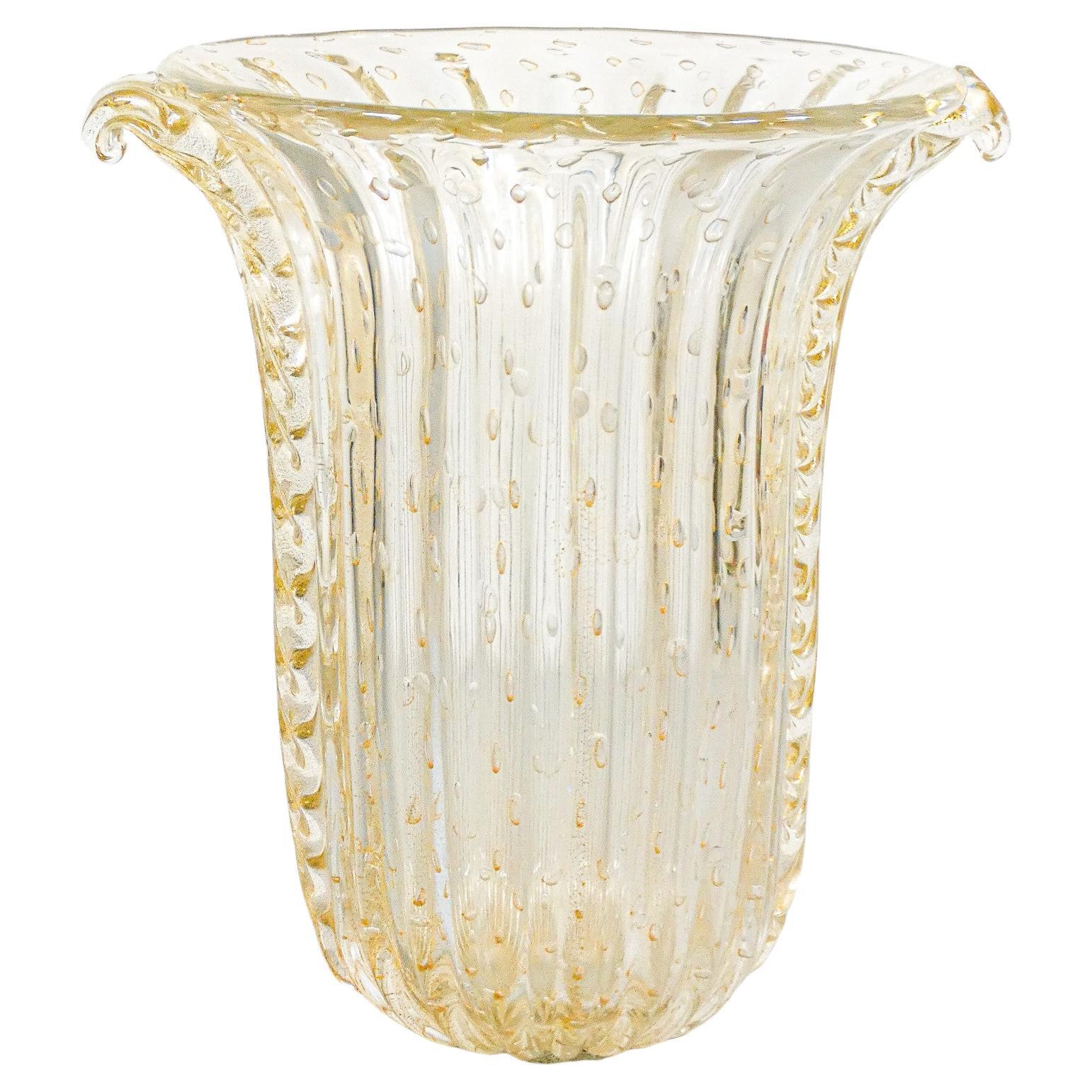 Vaso design TOSO Murano, vetro soffiato trasparente bullicante, cordonato in vendita