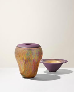 "Crateri", wheeled ceramic vase, reflex and matte purple, Gatti 1928 Faenza