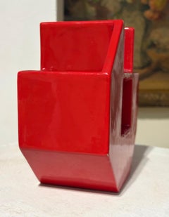 Geometric Vase in Red Ceramic Petucco and Tolio Italian Design 1970s