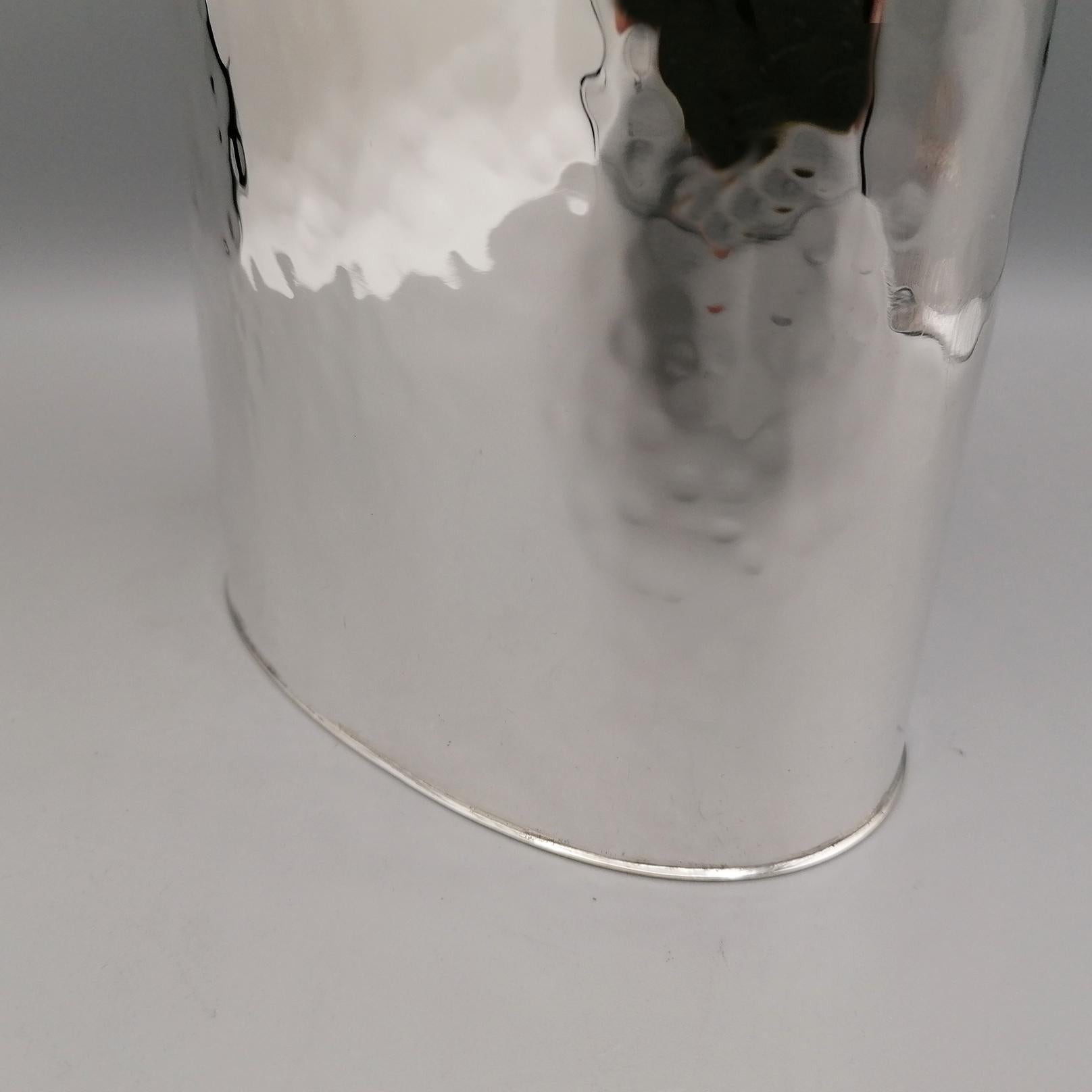 Hand-Crafted Vaso in Argento Sterling Vintage ovale martellato con malachite e ametiste