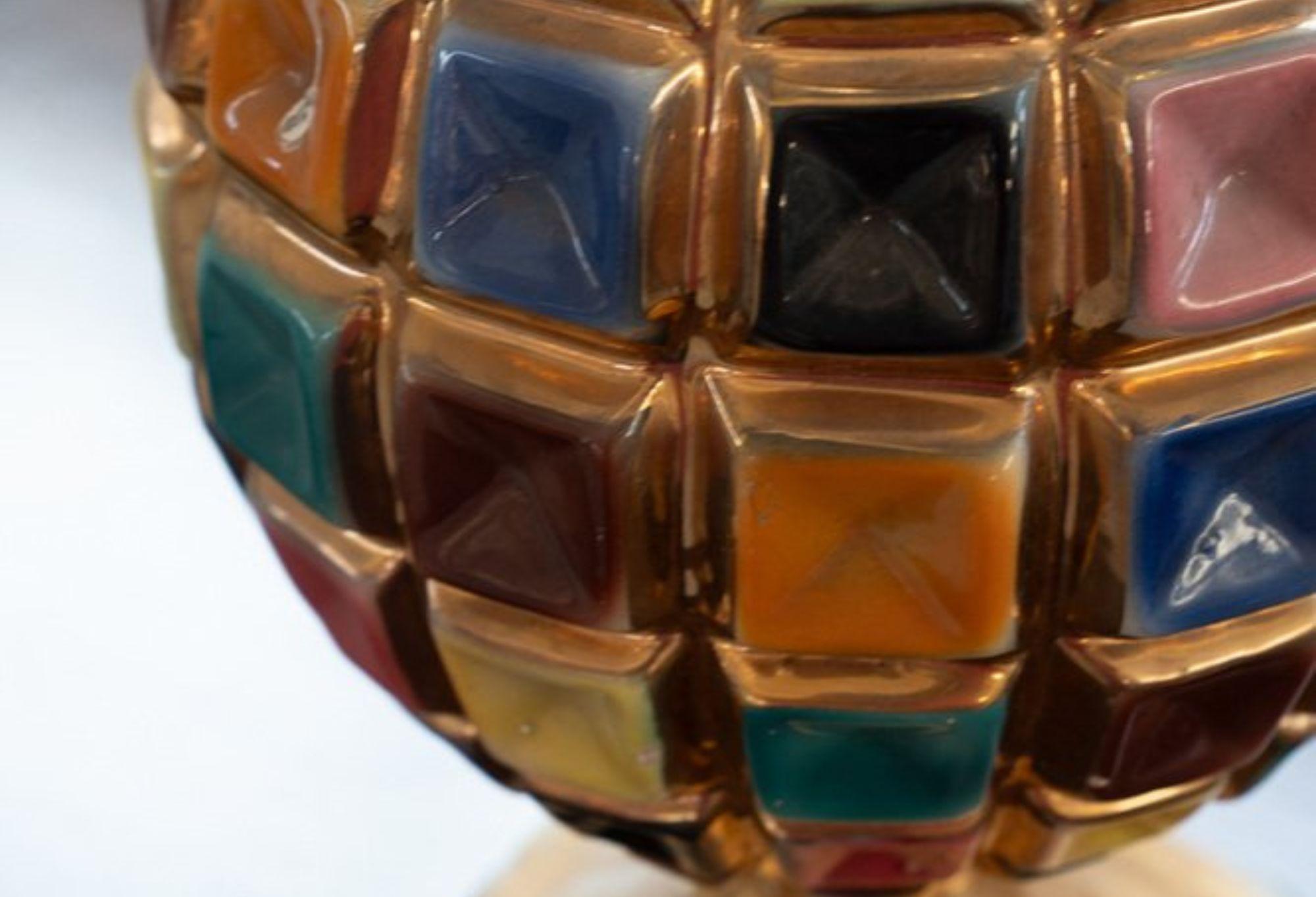 Intarsio Vaso in ceramica colorato ANNI 50 60 in vendita