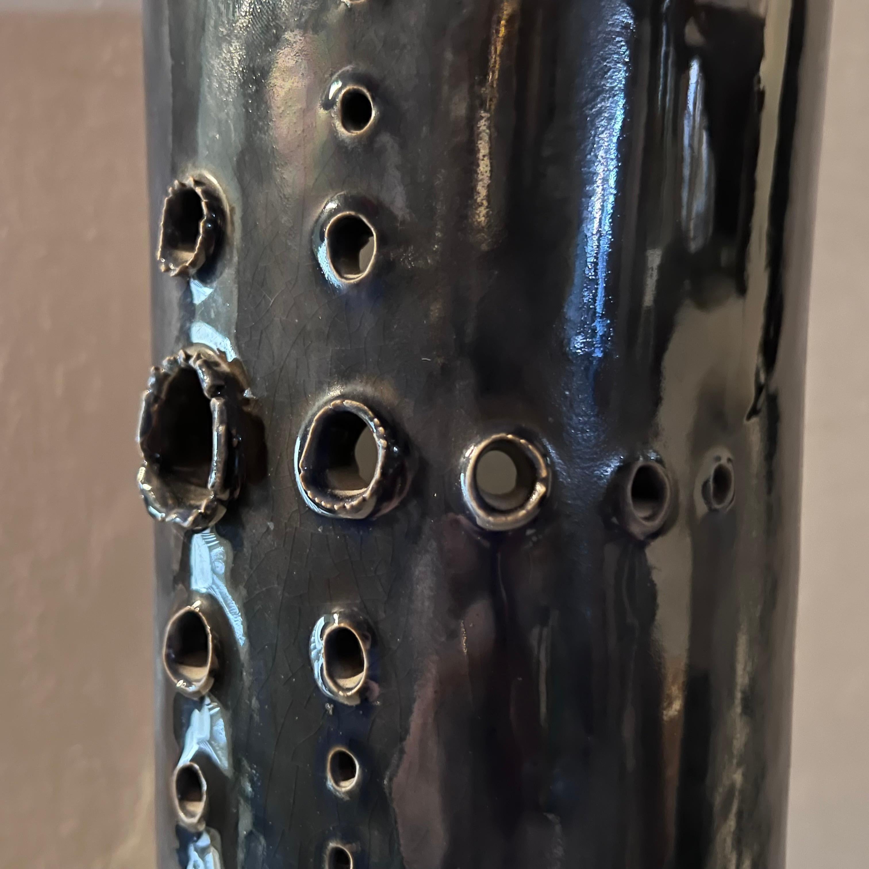 Mid-Century Modern Ceramic Vase with Holes - Handmade - Italy - 1960s For Sale