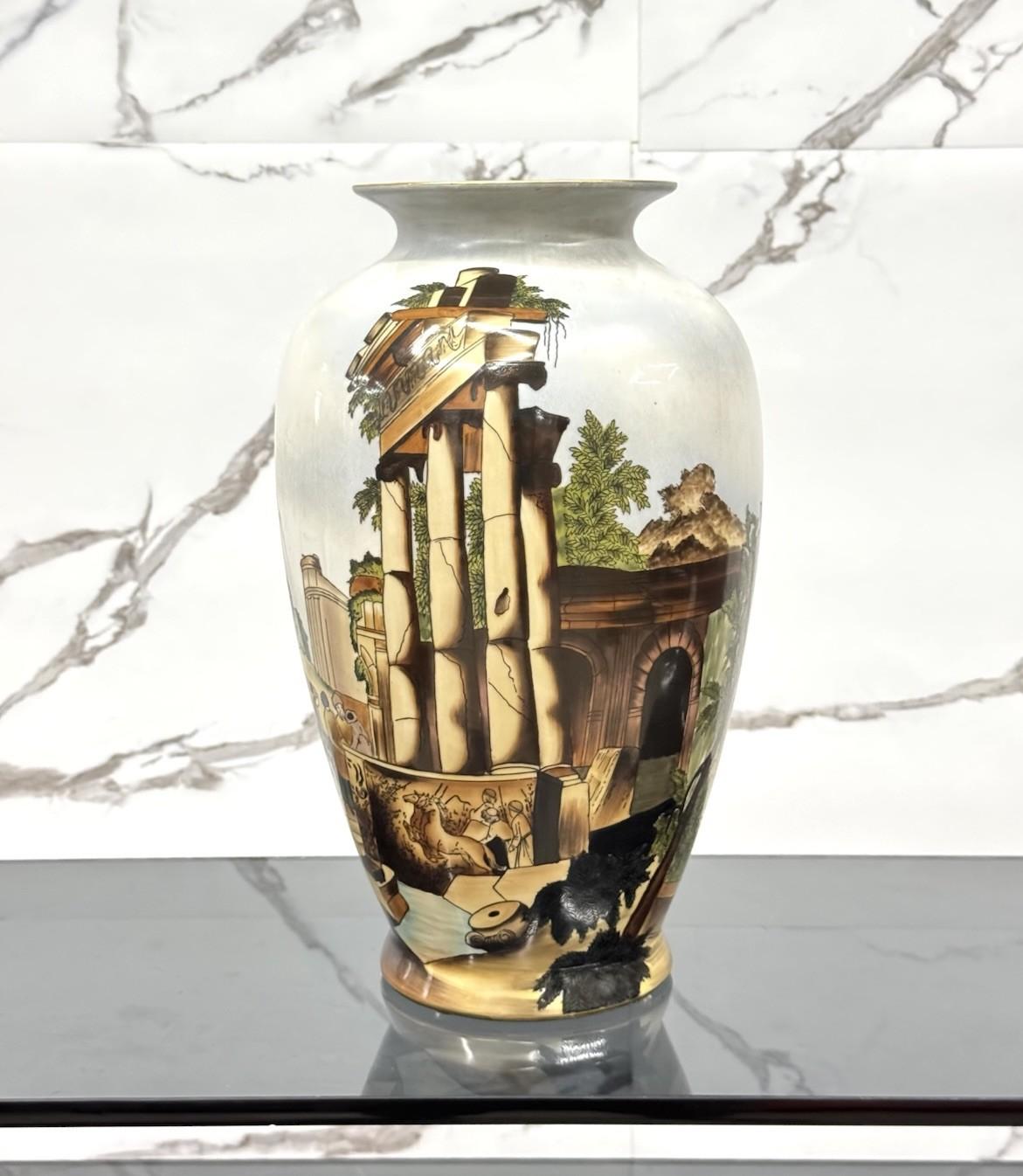 Vaso in Ceramica Decoro Vecchia Faenza Anni 70 design modernariato Italiano en vente 2