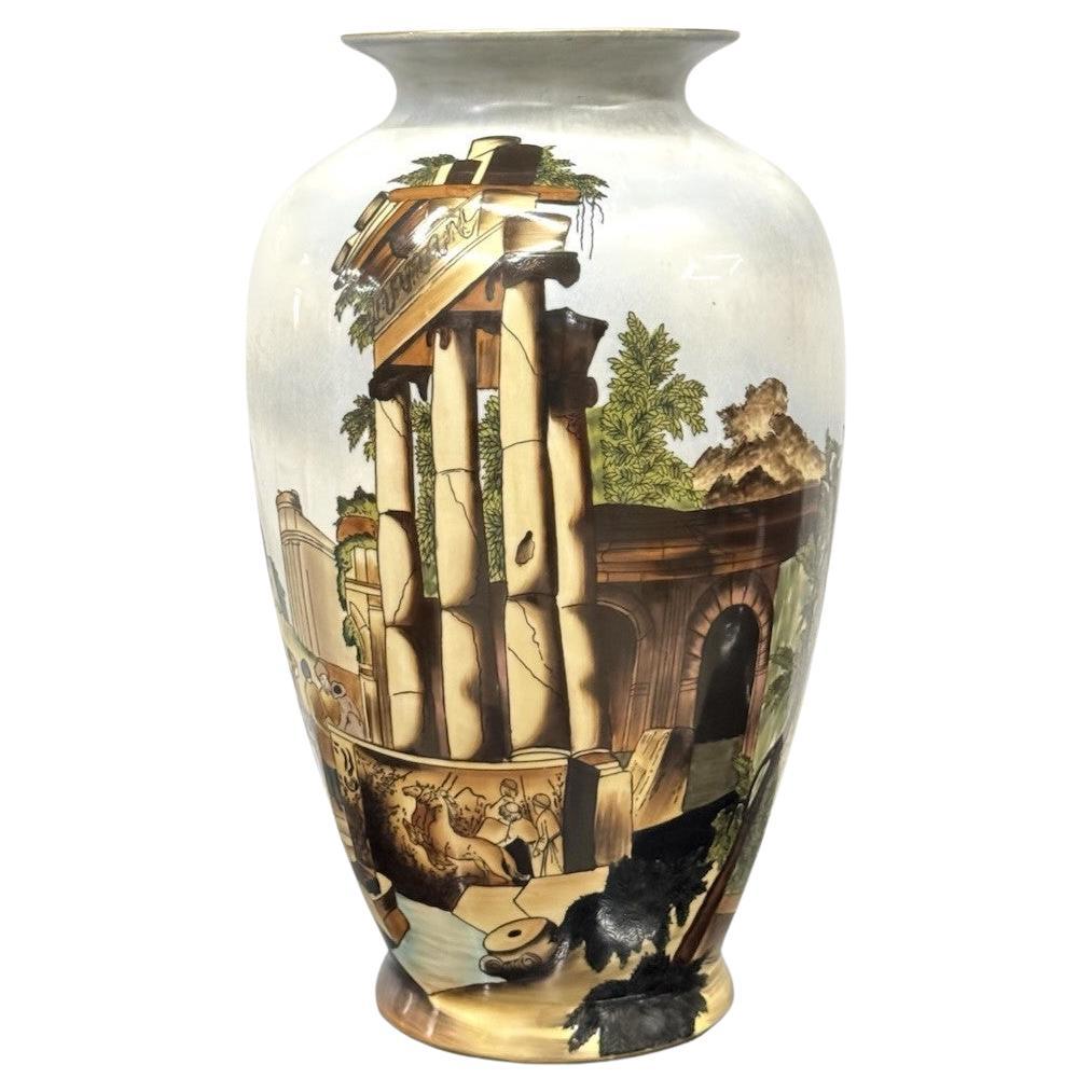 Vaso in Ceramica Decoro Vecchia Faenza Anni 70 design modernariato Italiano en vente