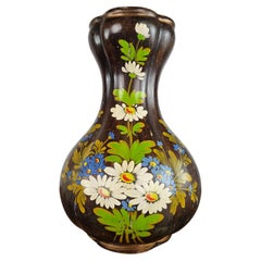 Brown ceramic vase with 1990s floral decoration