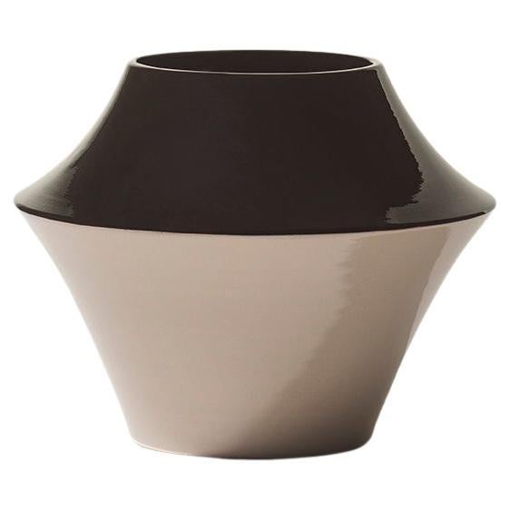 "Trottola", wheeled ceramic vase, black and dove-grey glaze, Gatti 1928 Faenza For Sale