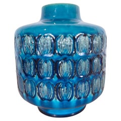 Jarrón de cerámica esmaltada en color turquesa, diseño de los años 70
