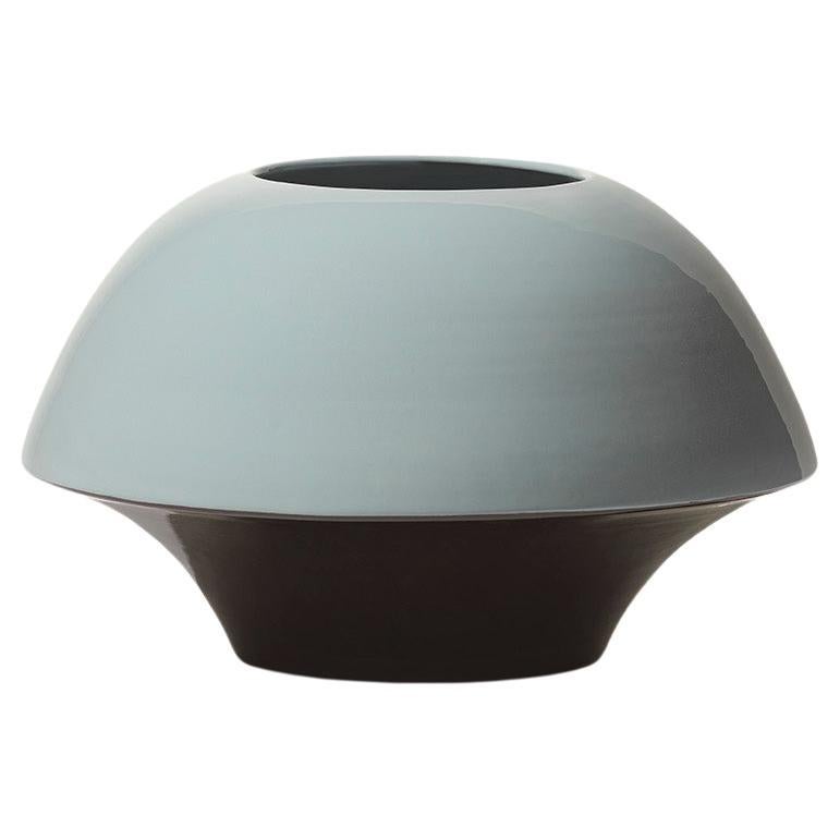 "Trottola", wheeled ceramic vase, black and light blue glaze, Gatti 1928 Faenza