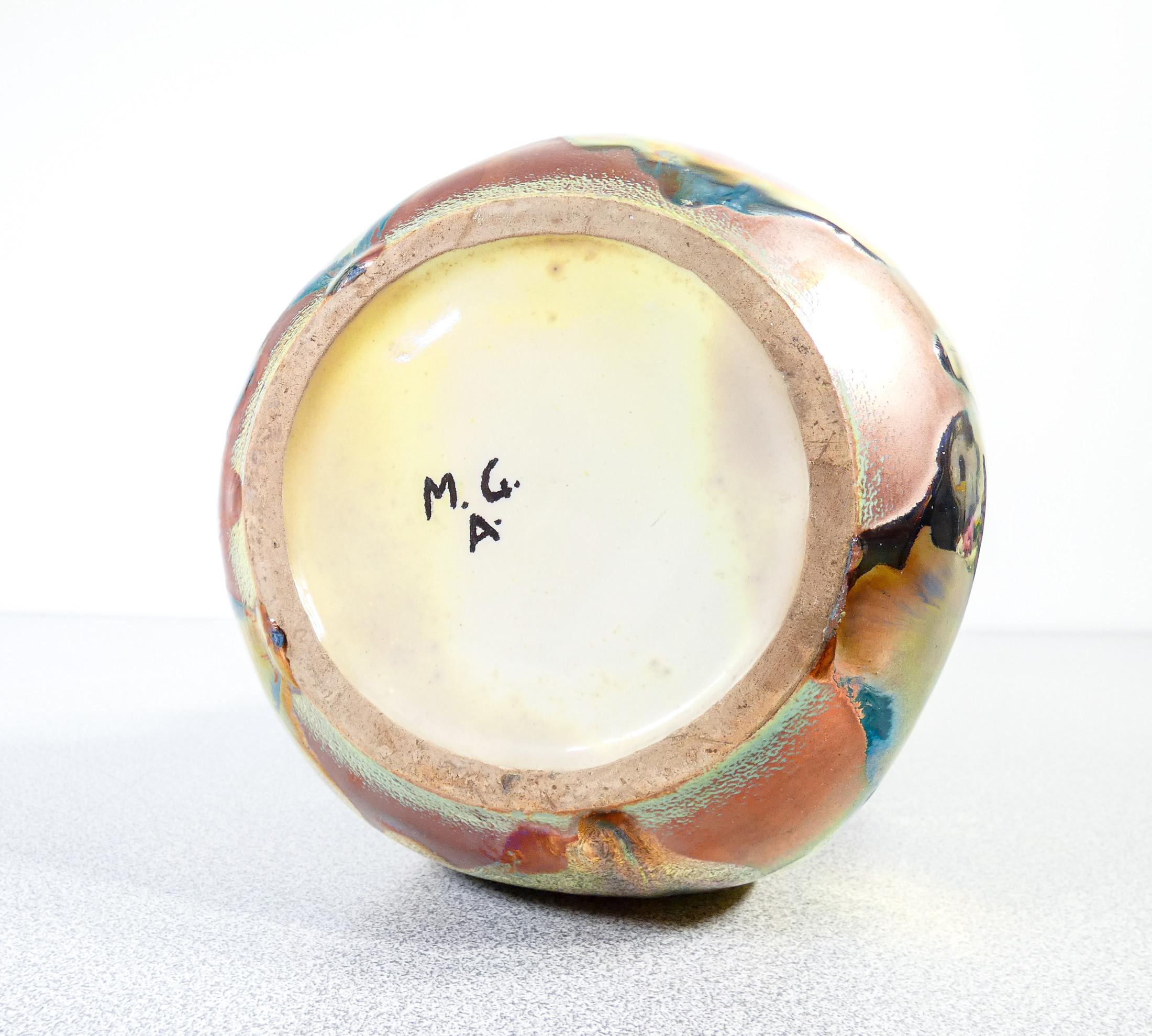 Cermica vase signed M.G.A. decorated with lustre. Albisola Italy, First 1900 For Sale 4