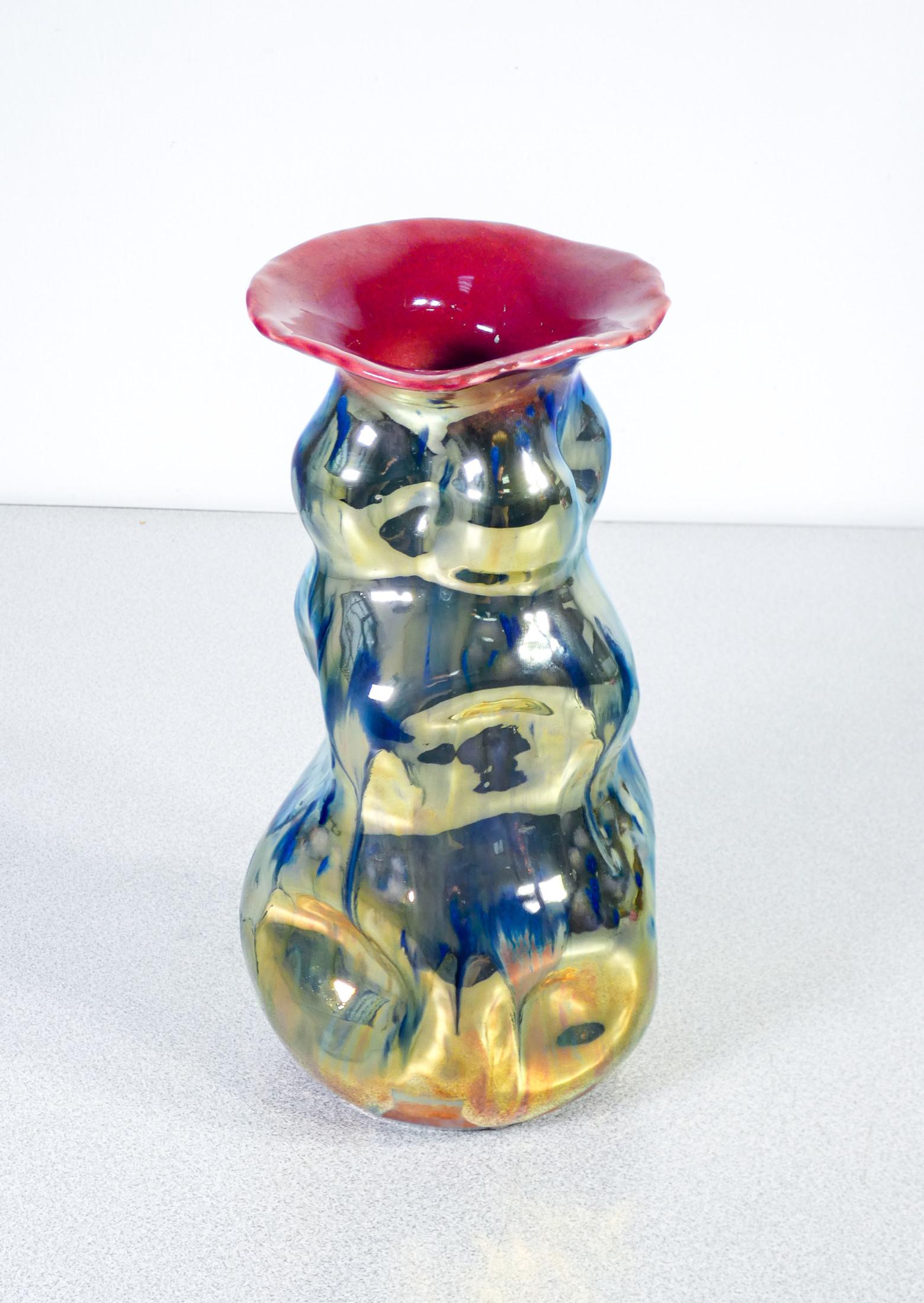 Vase en cermica signé M.G.A. avec décor lustré. Albisola Italie, Première année 1900 Bon état - En vente à Torino, IT