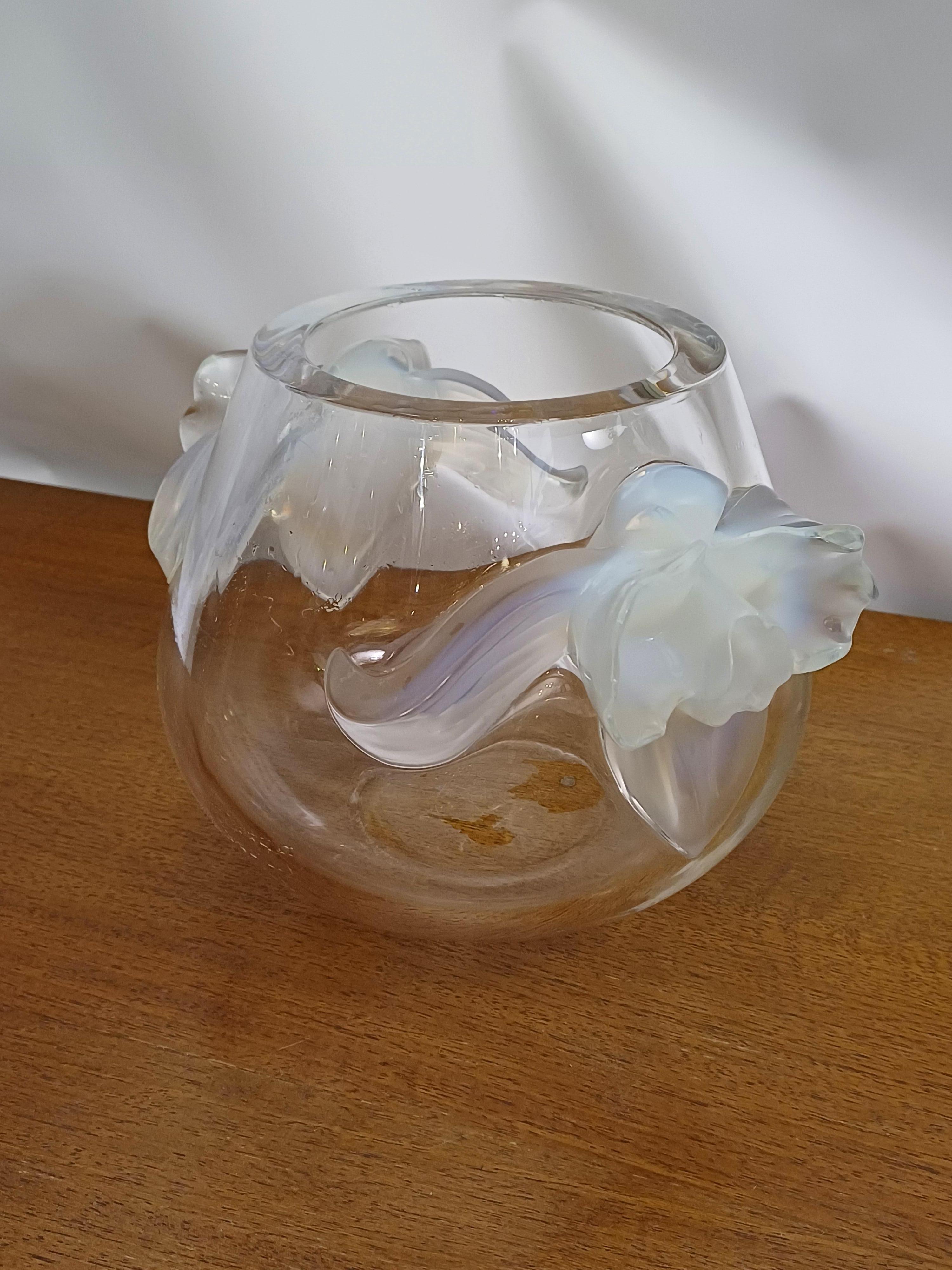 Art Deco Lalique France transparent crystal vase model Orchid