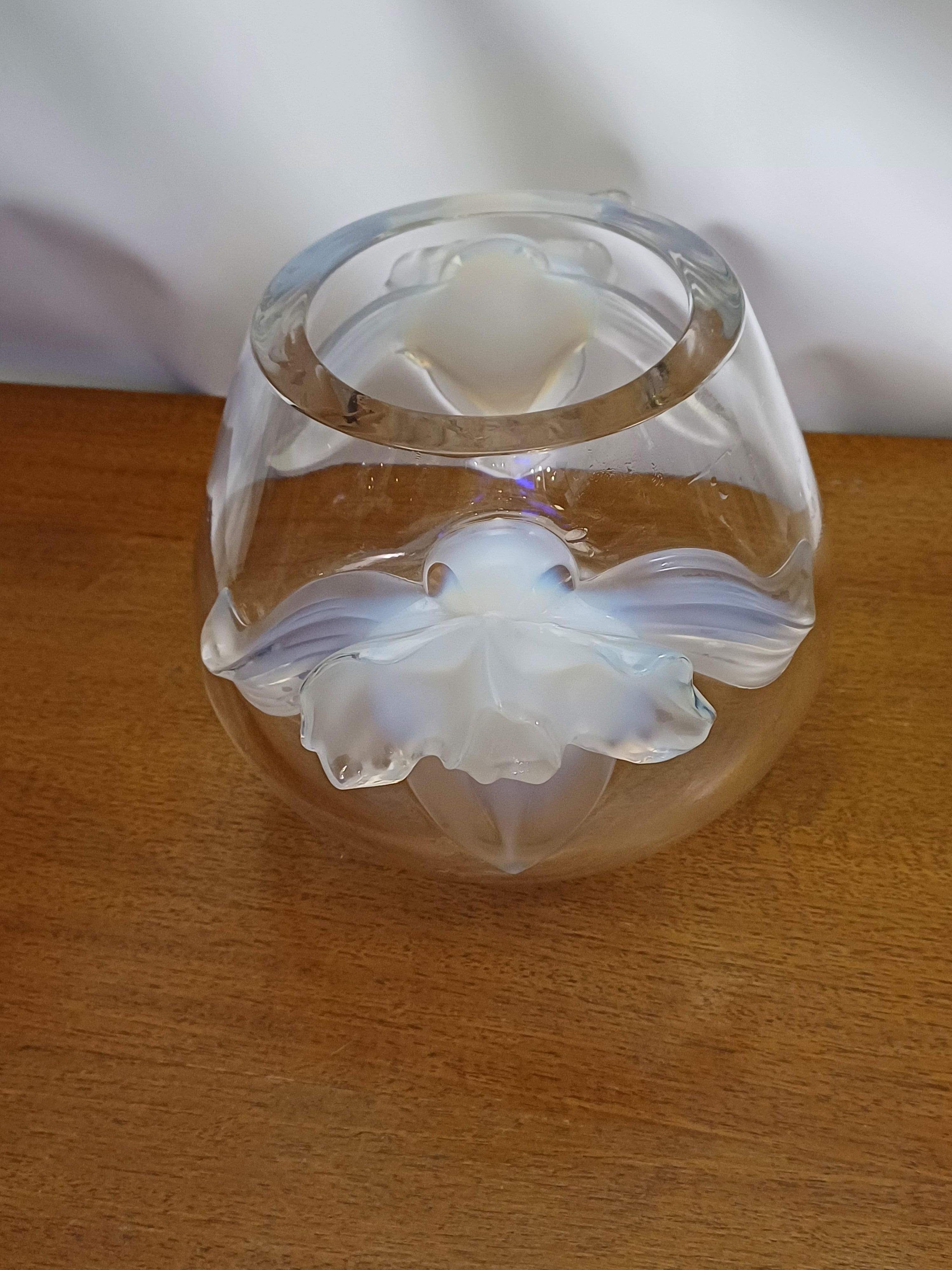 French Lalique France transparent crystal vase model Orchid