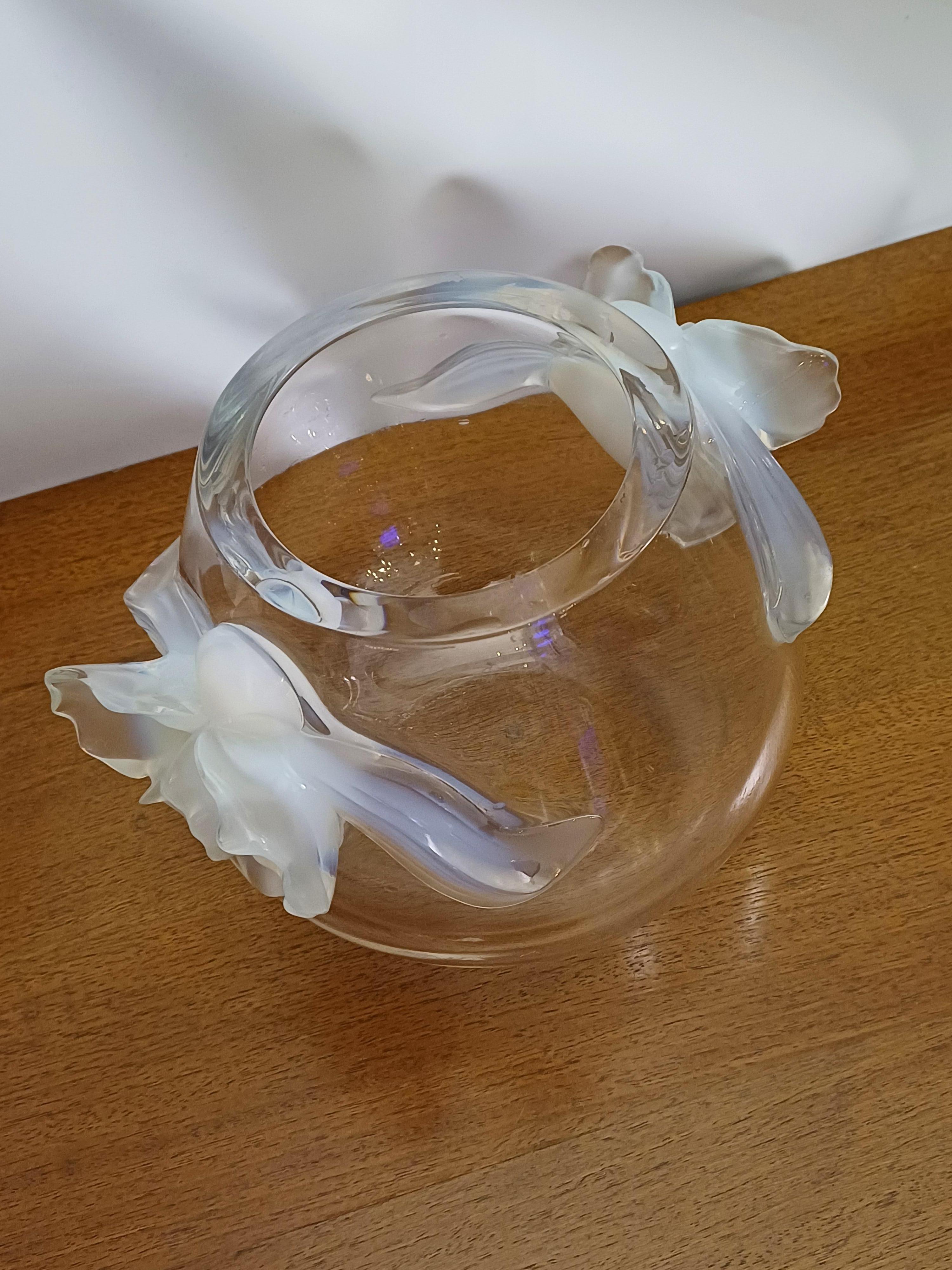 Late 20th Century Lalique France transparent crystal vase model Orchid