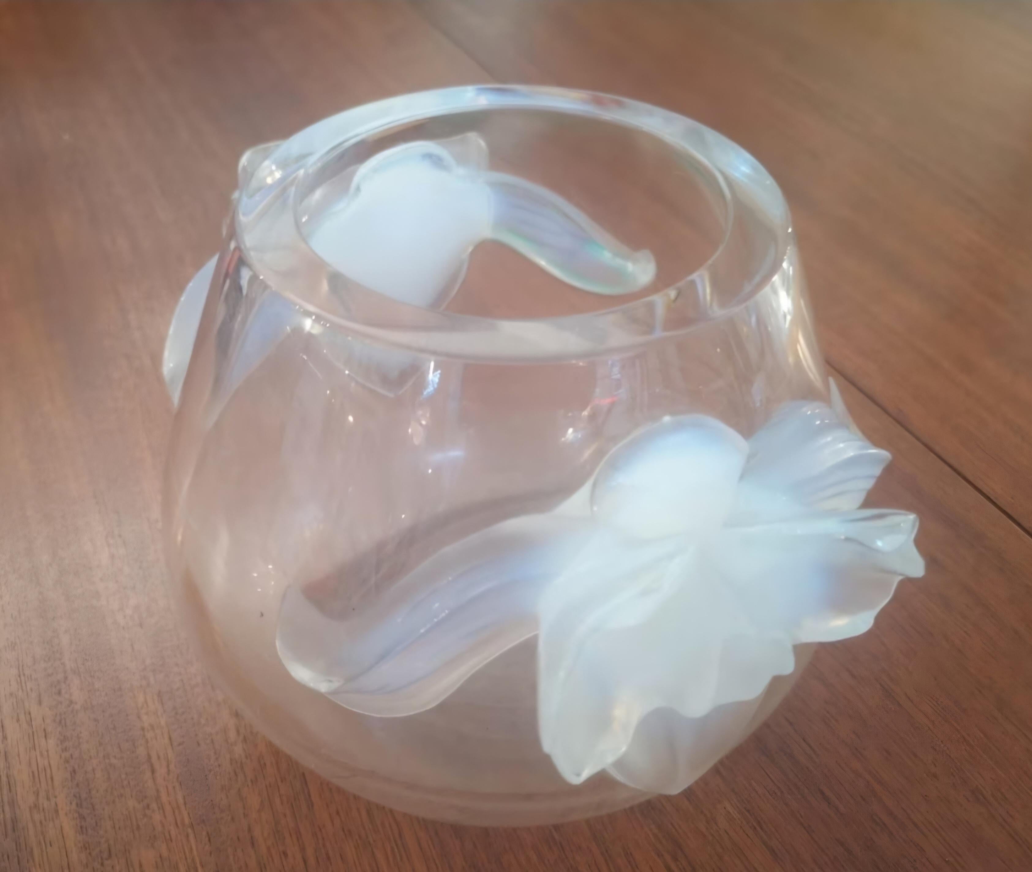 Crystal Lalique France transparent crystal vase model Orchid