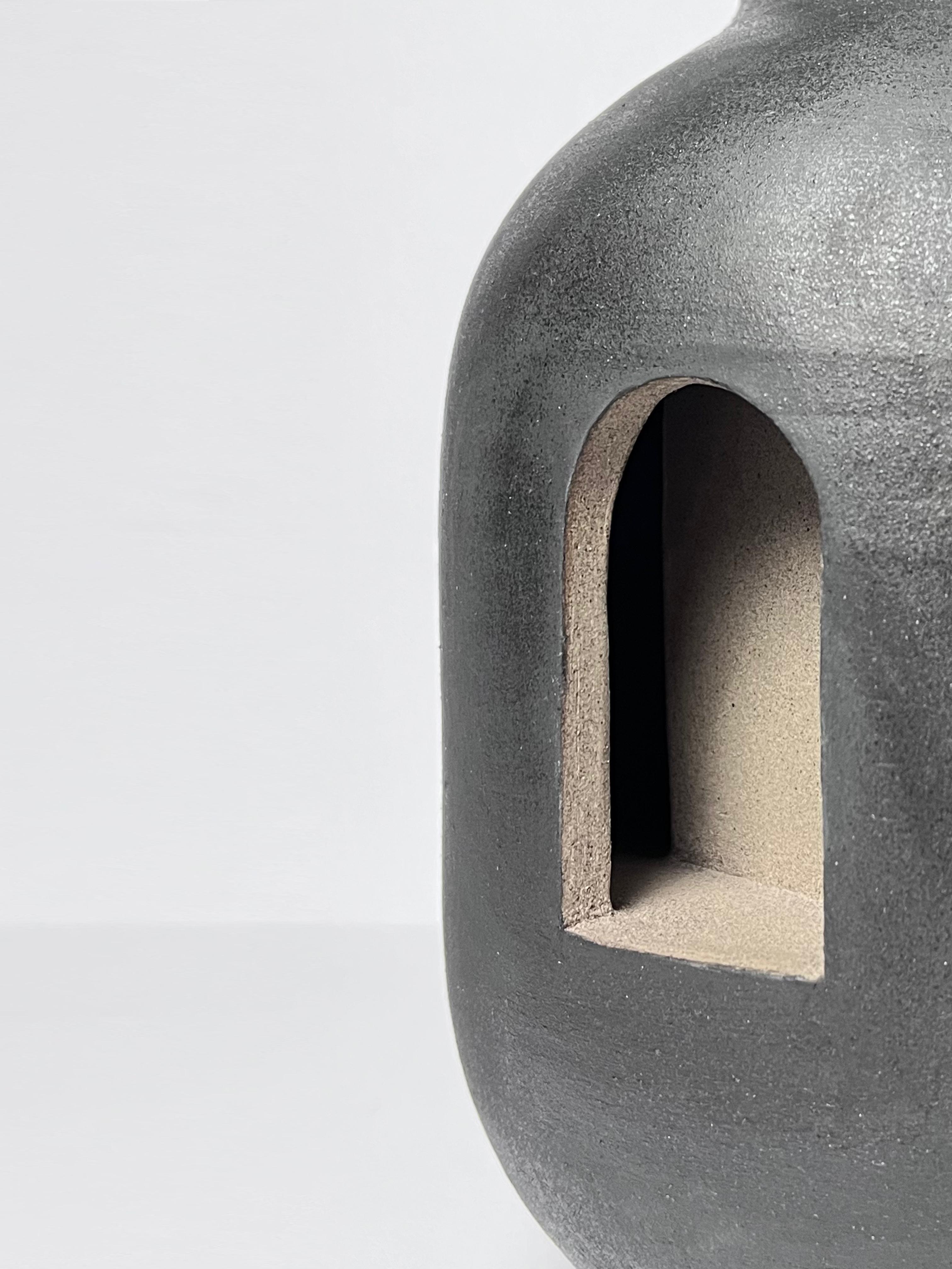 Italian Black and cement gray stoneware vase For Sale